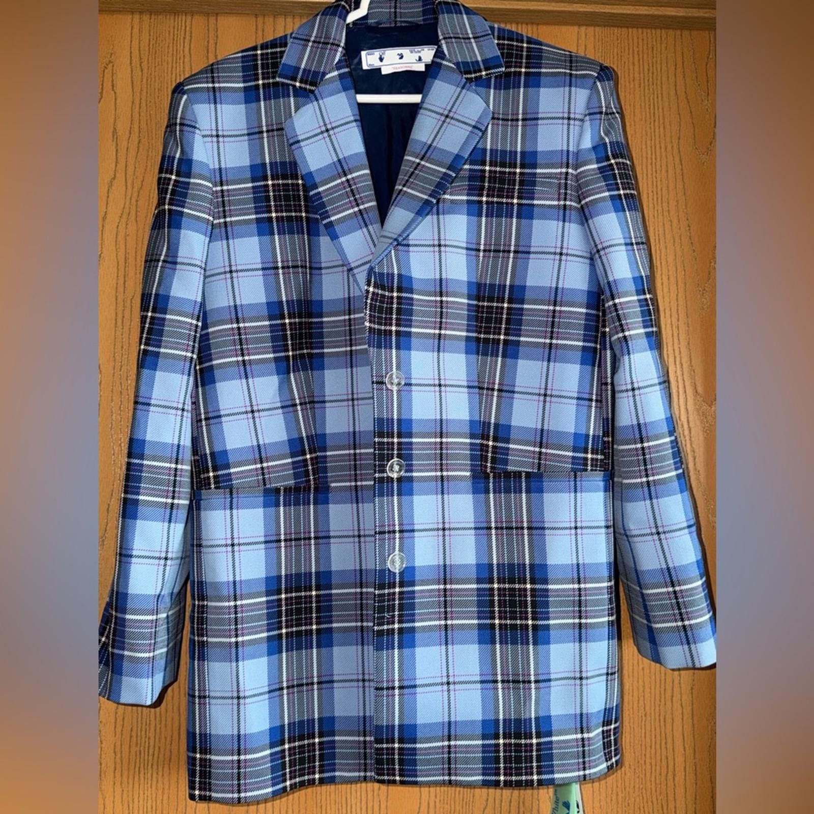 Off-White Off-White Blue Plaid Single-Breasted Blazer Size L / US 10 / IT 46 - 1 Thumbnail