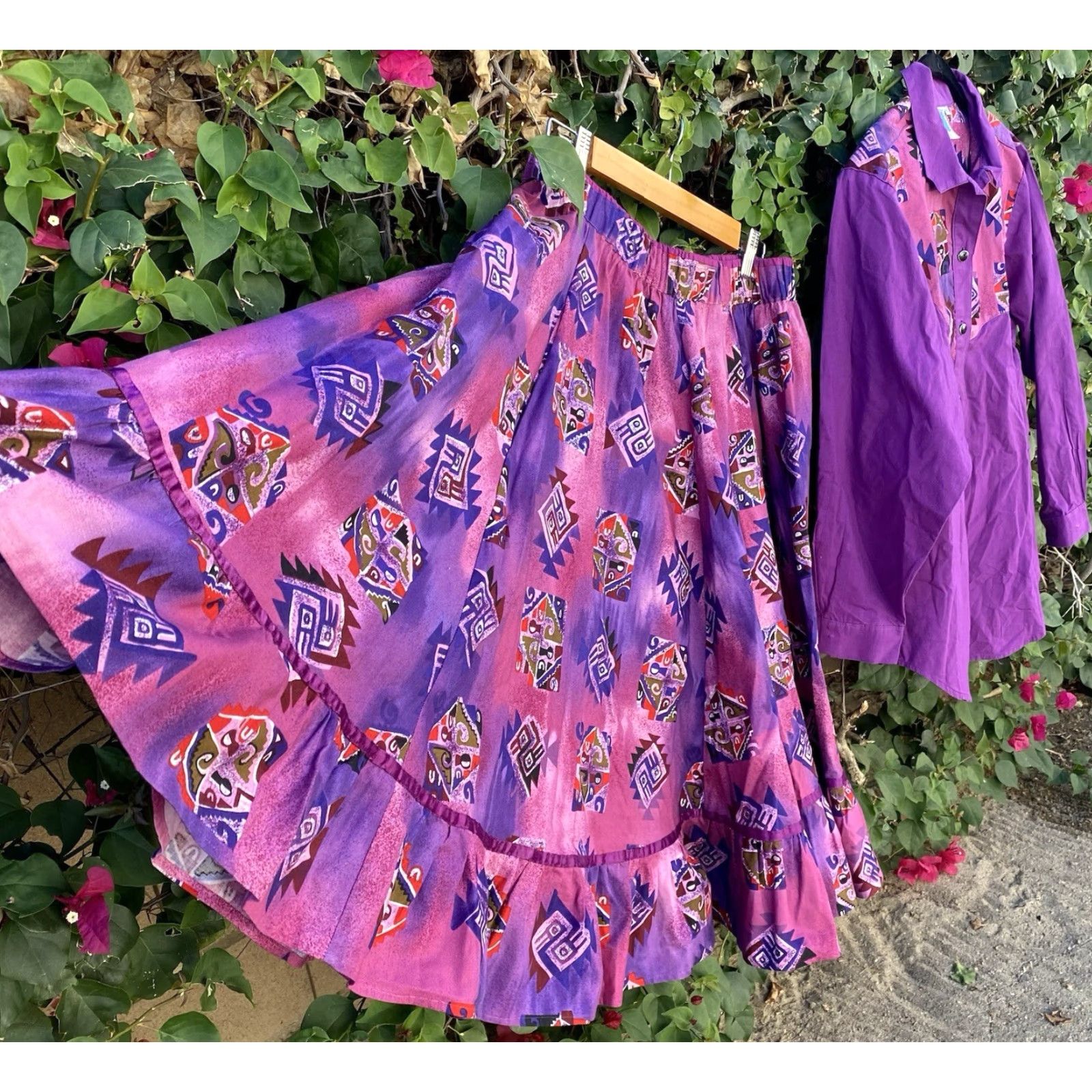 Vintage VINTAGE Desert West Sherry Holt Western Shirt Full Skirt Set Purple Southwestern Shirt Skirt 1980s Rockabilly Mens or Womens? (Gender not provided) Size L / US 10 / IT 46 - 5 Thumbnail
