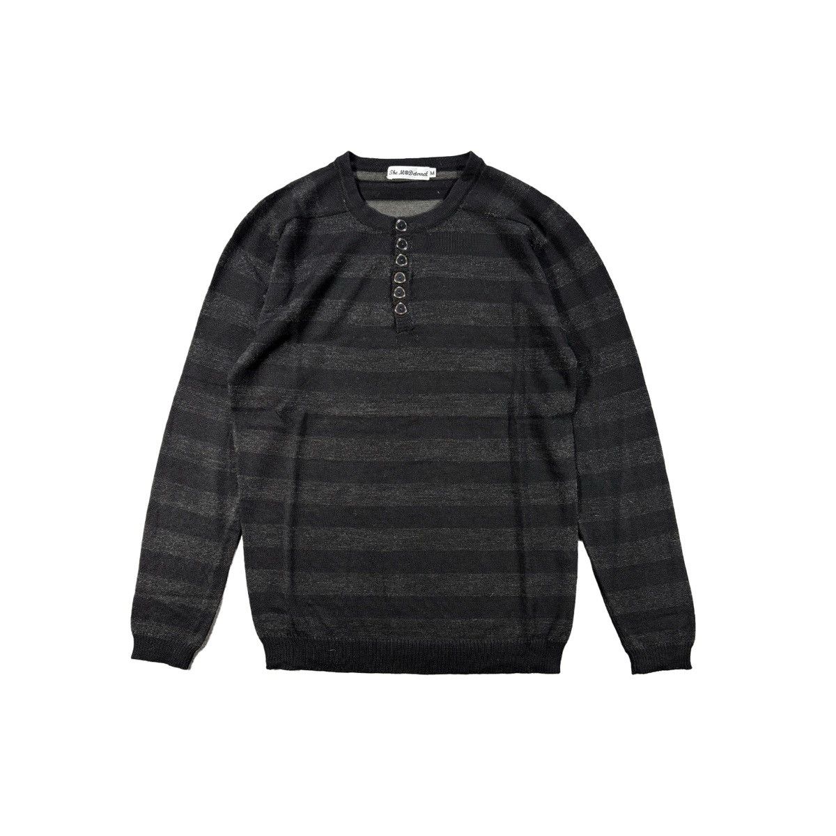 Japanese Brand The MO Eternal Black Striped Henley Knit Sweater Size US S / EU 44-46 / 1 - 1 Thumbnail