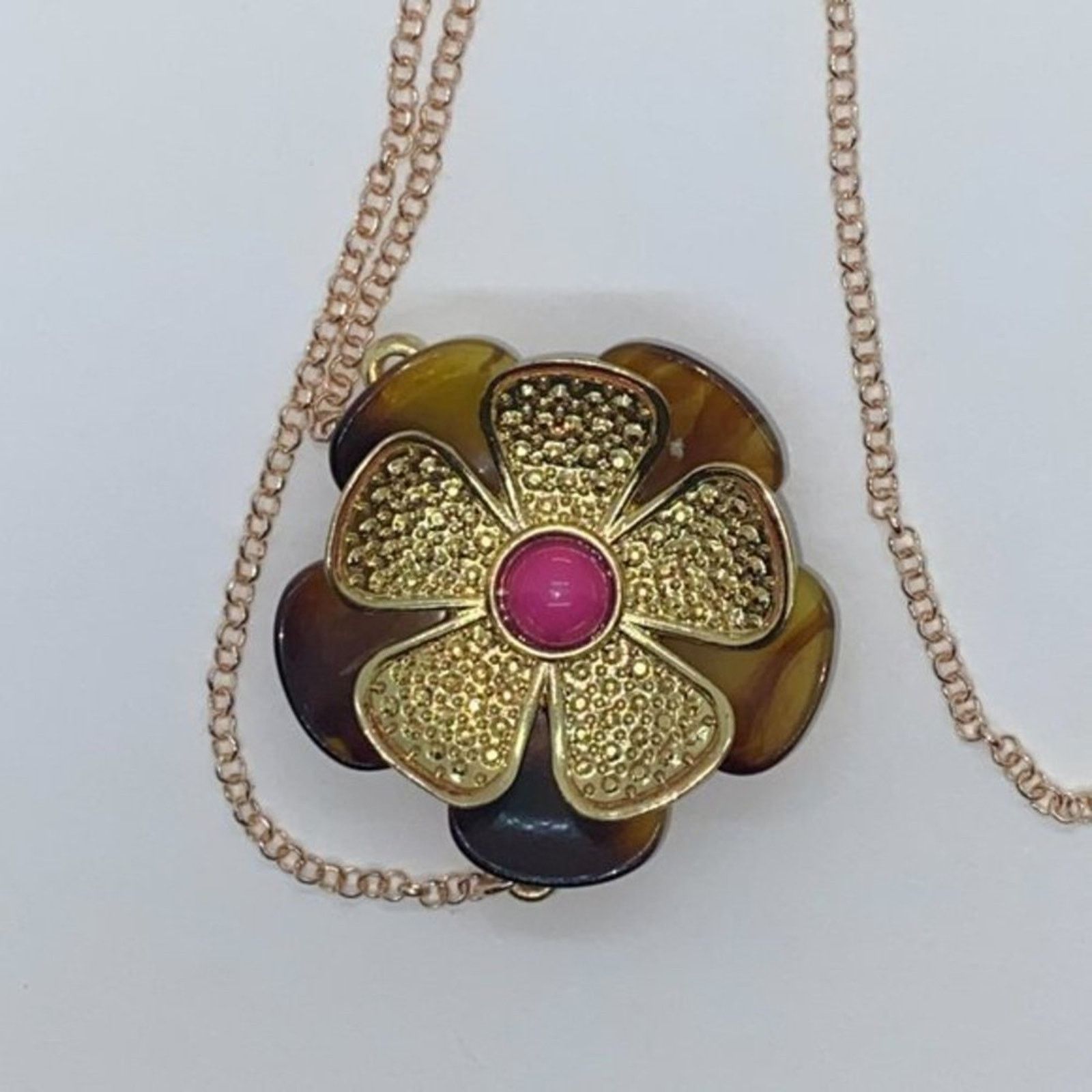 Handmade Rose Gold-Tone Tort Flower Pendant Necklace Size ONE SIZE - 11 Thumbnail
