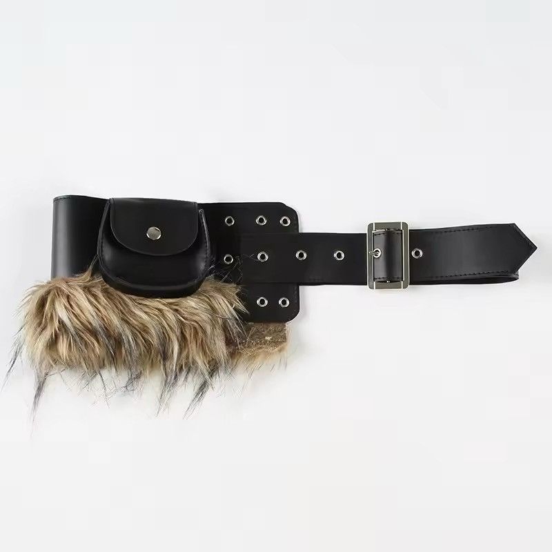 Japanese Brand × Vintage Faux Fur Spliced PU Leather Studded Belt Size ONE SIZE - 2 Thumbnail