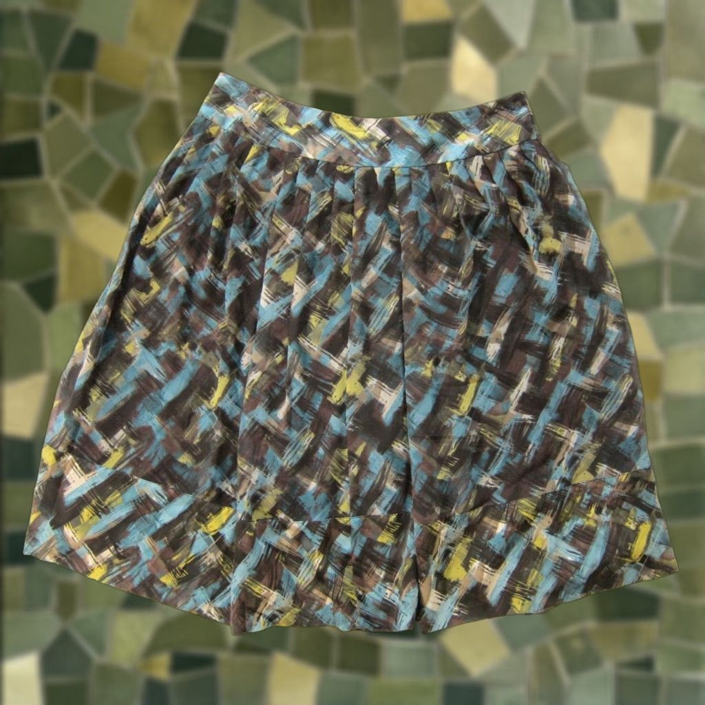 Vintage Tapemeasure Anthropologie Blue Green Abstract Pleated A-Line Skirt Women 8 Size 30" / US 8 / IT 44 - 1 Thumbnail