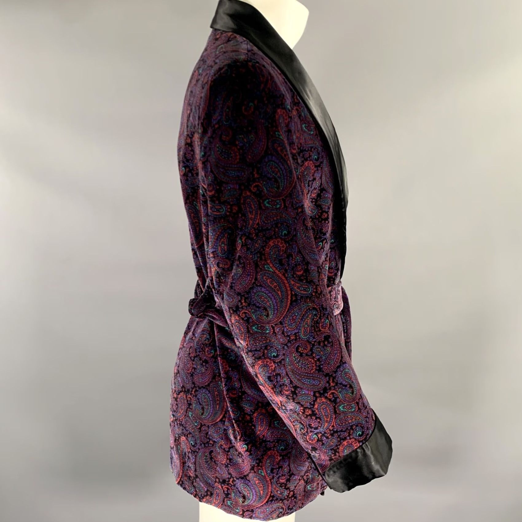 Velvet BULLOCK&JONES Shawl Collar Jacket M Black Purple Paisley Cotton Velvet Mens Size US M / EU 48-50 / 2 - 3 Thumbnail