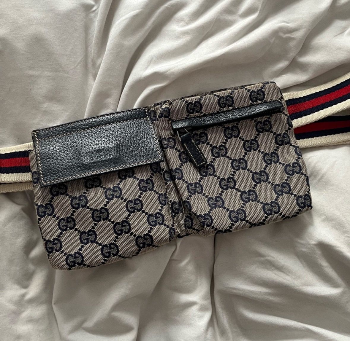 image of Vintage Gucci Canvas Sylvie Waist Bag in Blue, Women's