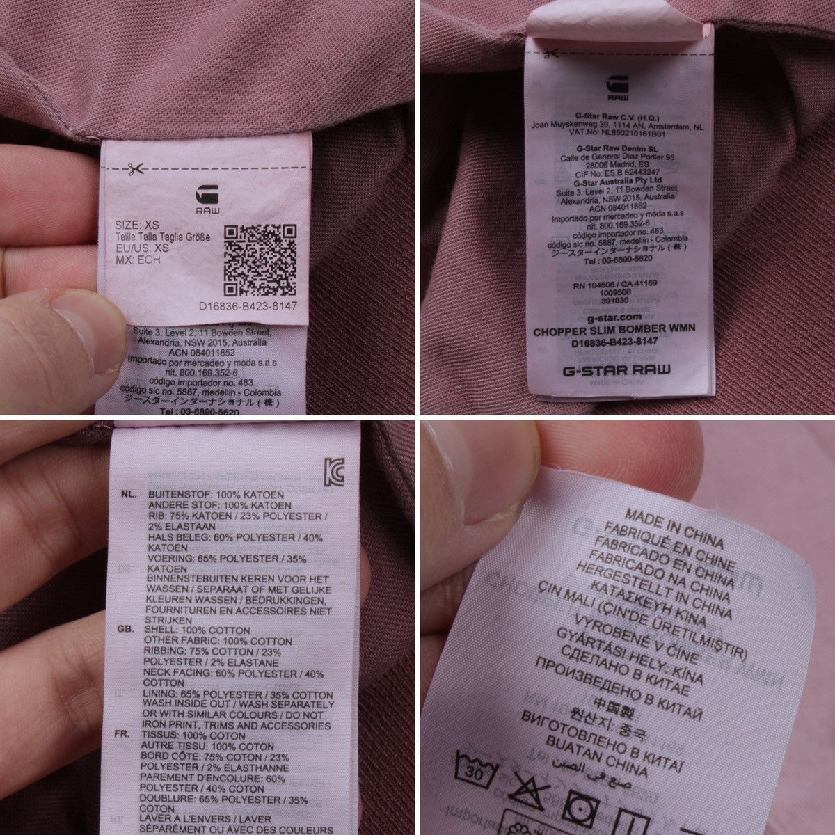 Designer × G-Star G-STAR RAW Chopper Slim Garment Dyed Pink Bomber Size XS / US 0-2 / IT 36-38 - 21 Thumbnail