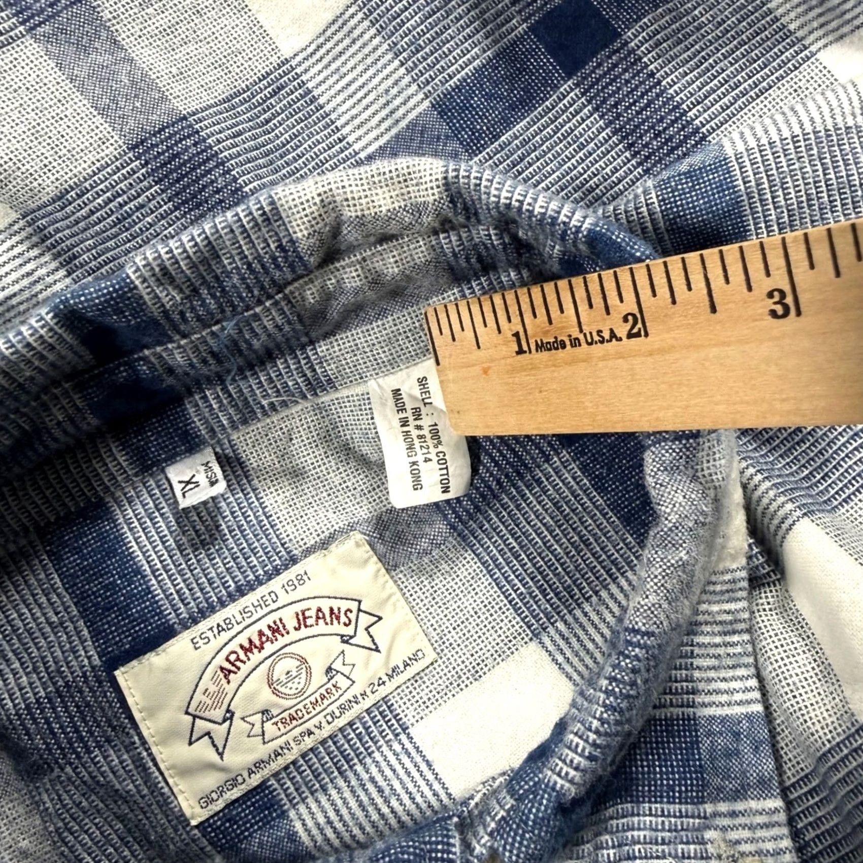 Vintage Vintage Armani Jeans Blue White Madras Plaid Flannel Shacket Heavy XL Size US XL / EU 56 / 4 - 5 Thumbnail
