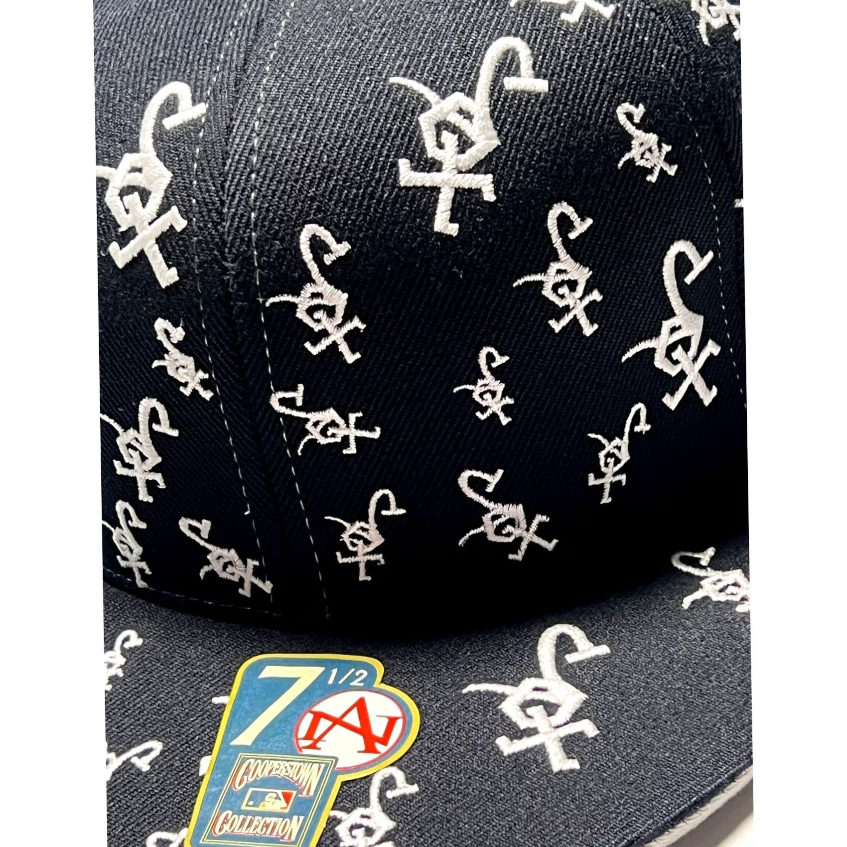American Needle Chicago White Sox Hat Men 7 1/2 Navy Blue All-Over Logo MLB Cooperstown Fitted Embroidered Cap Size ONE SIZE - 3 Thumbnail