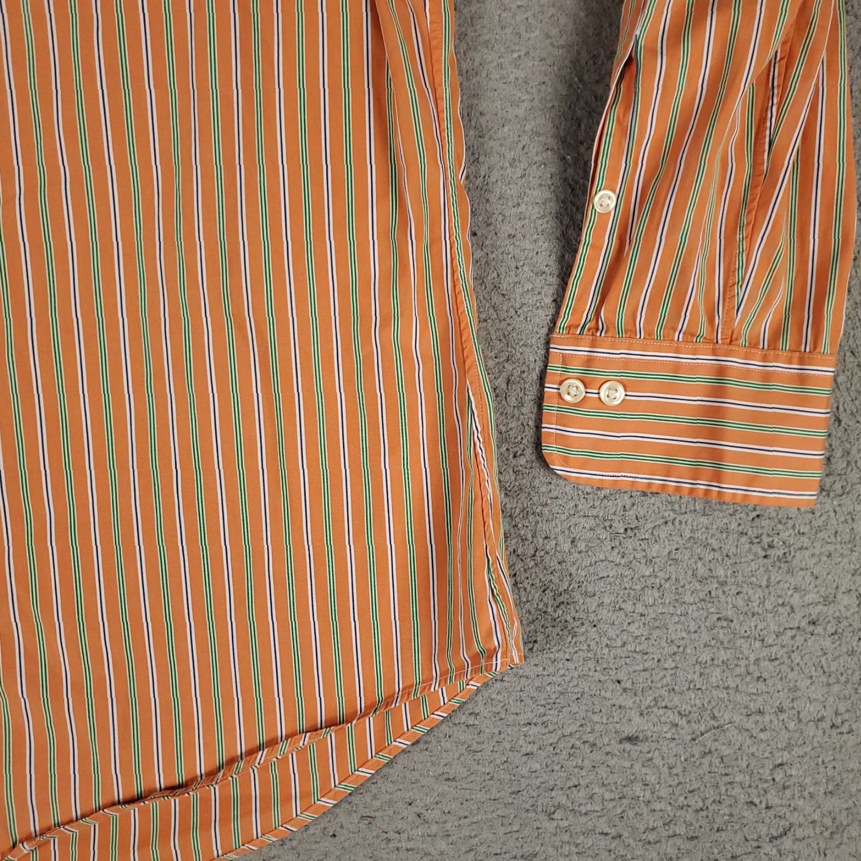 Ralph Lauren VINTAGE Ralph Lauren Dress Shirt Mens 15.5 Long Sleeve Orange Striped Cotton Business Casual Formal Size 40R - 5 Thumbnail