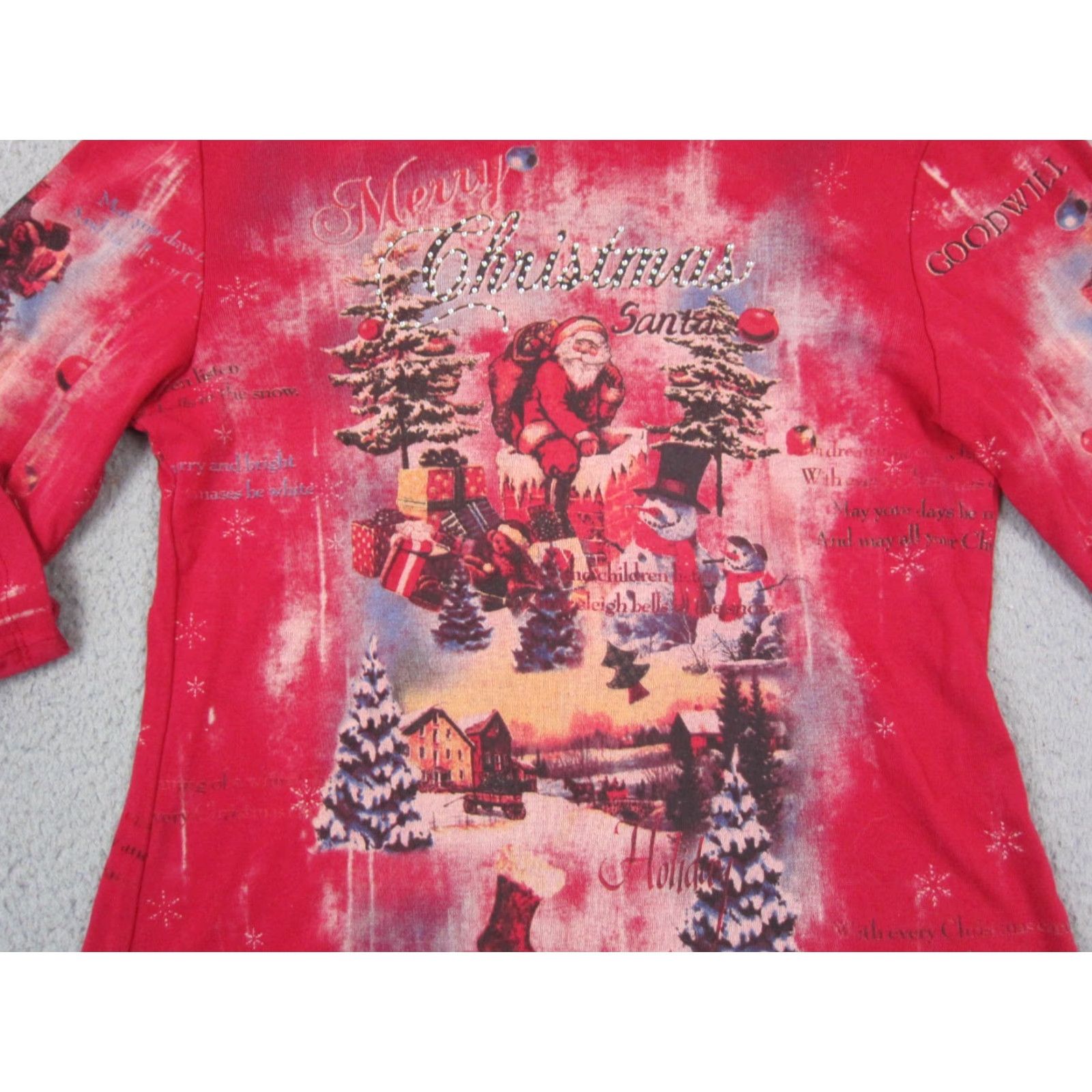 Vintage Vintage Christopher & Banks Shirt Womens M Red Christmas Santa Y2K AOP Holiday Santa Beaded Cotton T-Shirt Size M / US 6-8 / IT 42-44 - 2 Thumbnail
