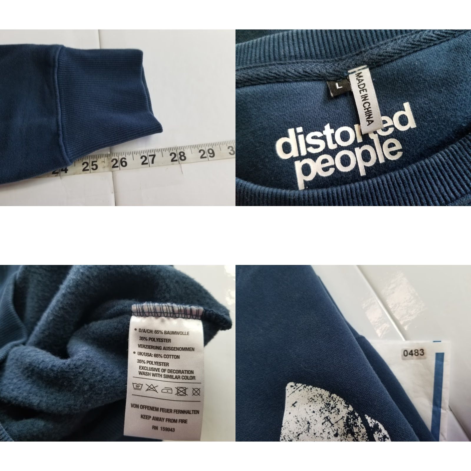 Vintage Distorted People Sweatshirt Navy Long Sleeve Crew Neck L Men's Navy Blue Pullover Fleece Solid Size L Size US L / EU 52-54 / 3 - 8 Thumbnail