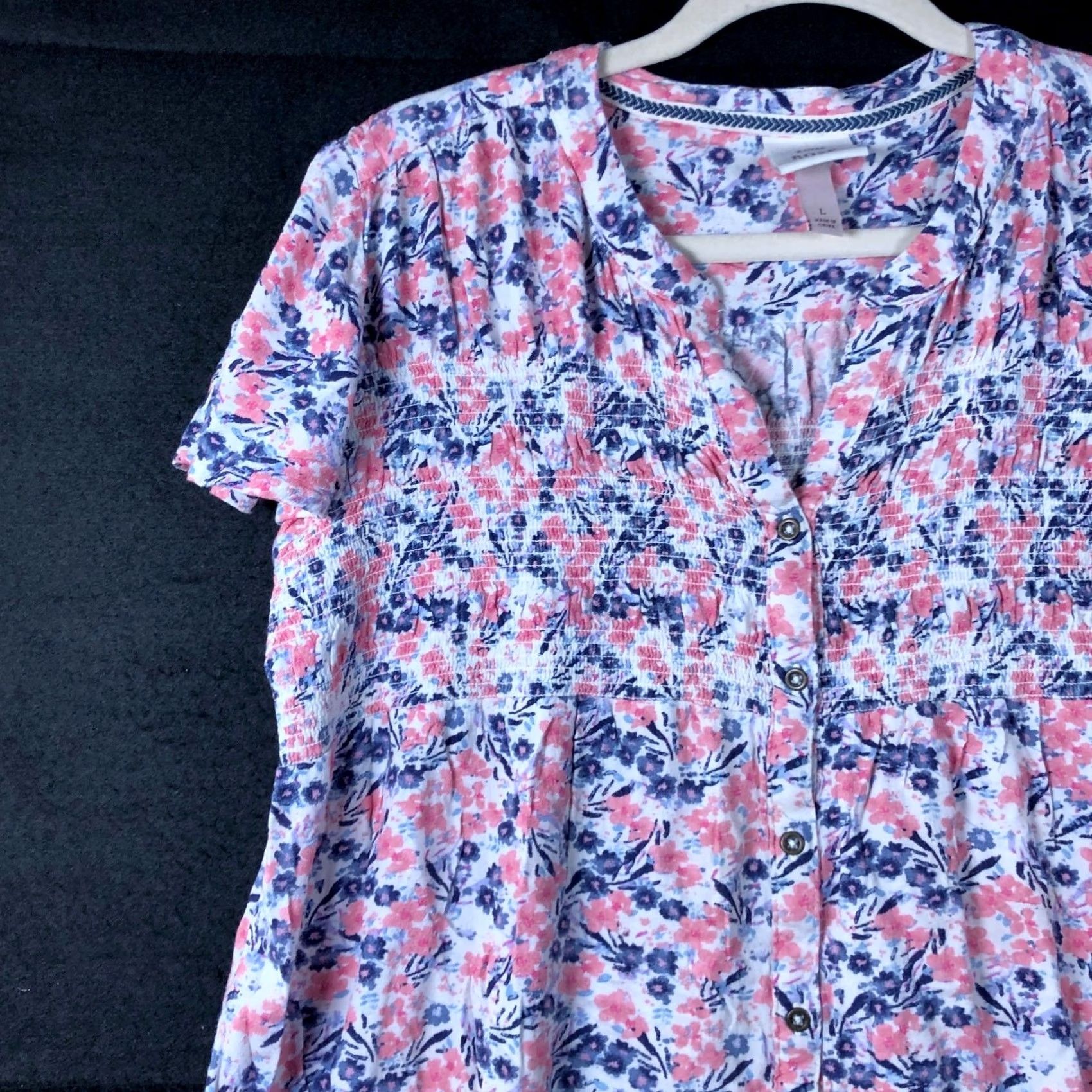 Vintage Knox Rose Women Shirt Purple Pink V Neck Button Front Short Sleeve Lightweight L Shirt Size M / US 6-8 / IT 42-44 - 4 Thumbnail