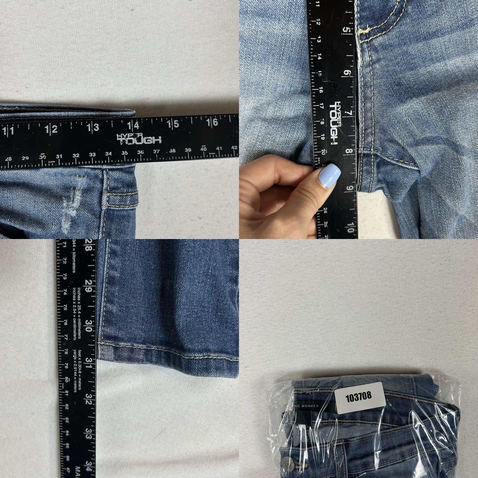Vintage Flying Monkey Jeans Womens Size 27 Blue Denim Distressed Stretch Skinny Low Rise 5-Pocket Denim Pants Women Size 27" / US 4 / IT 40 - 9 Thumbnail