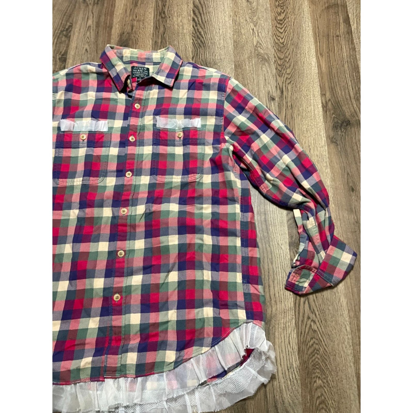 J.Crew J.CREW Shirt Women's M Multi Color Plaid Button Up Ruffled Sheer Hem Size M / US 6-8 / IT 42-44 - 4 Thumbnail