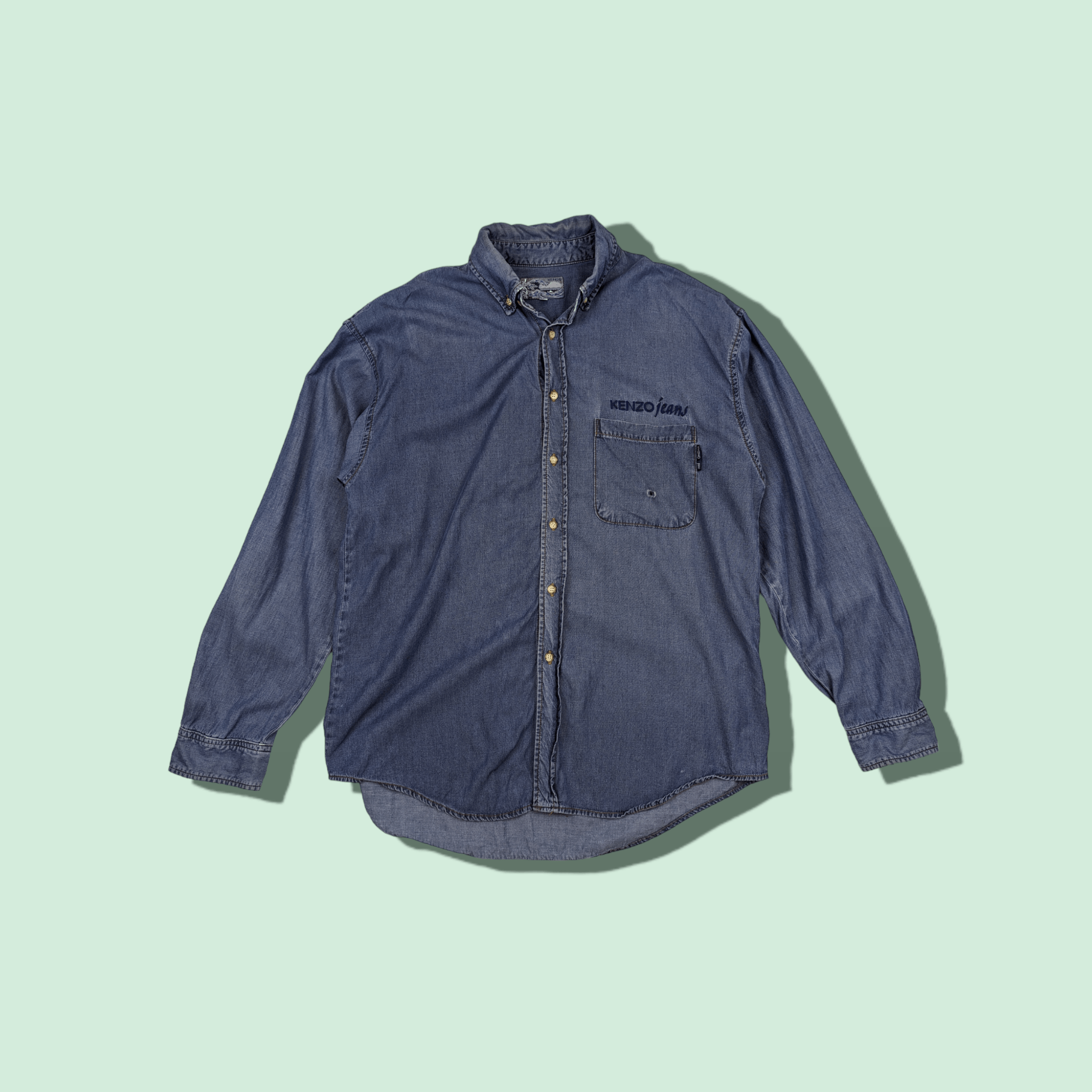 image of Denim Jacket x Kenzo Vintage Kenzo Jeans Button Up Shirt Denim Style Jacket in Blue Denim (Size Lar