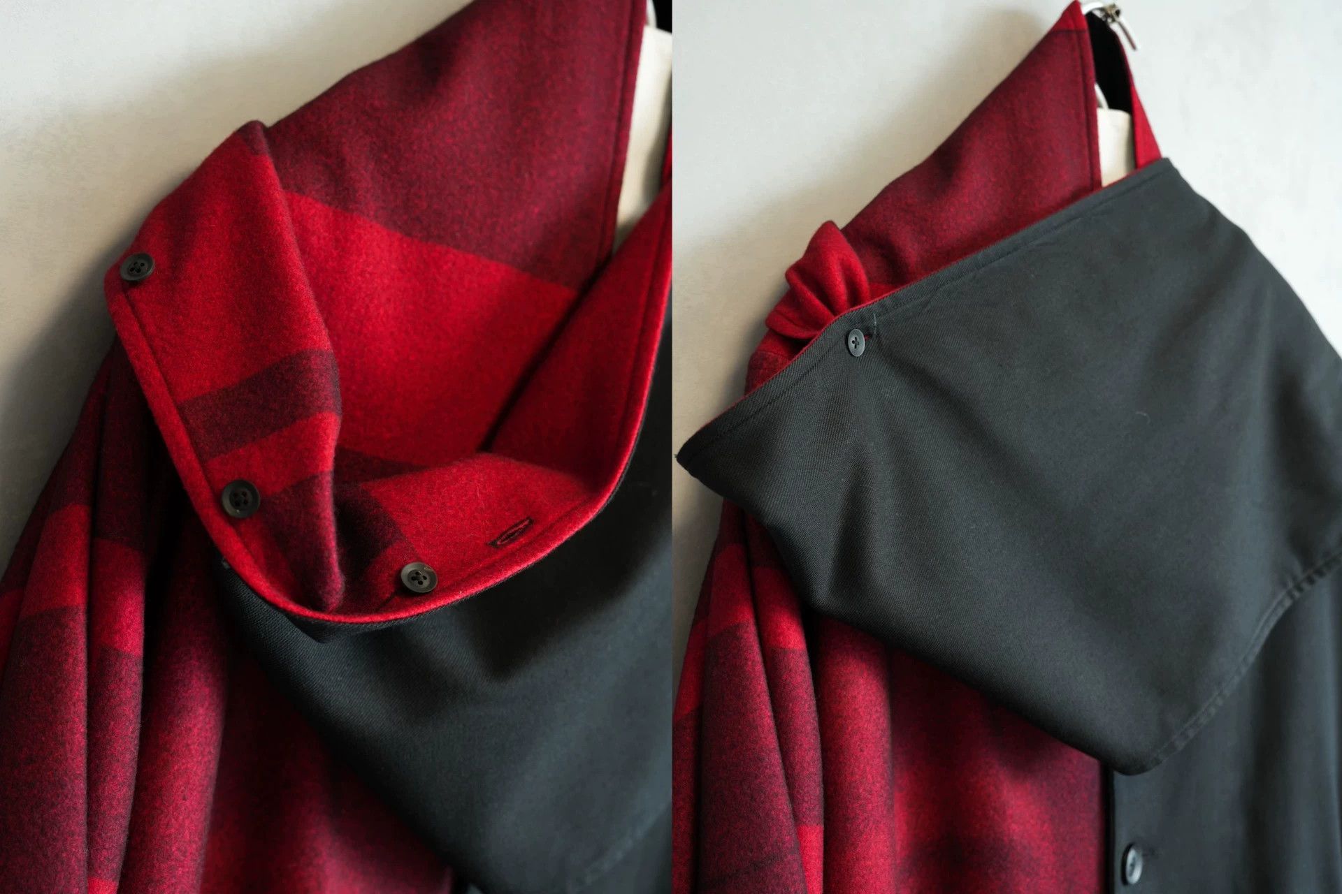 Yohji Yamamoto Yohji Yamamoto 18AW RedBlack Detachable Scarf Coat Size US L / EU 52-54 / 3 - 7 Thumbnail