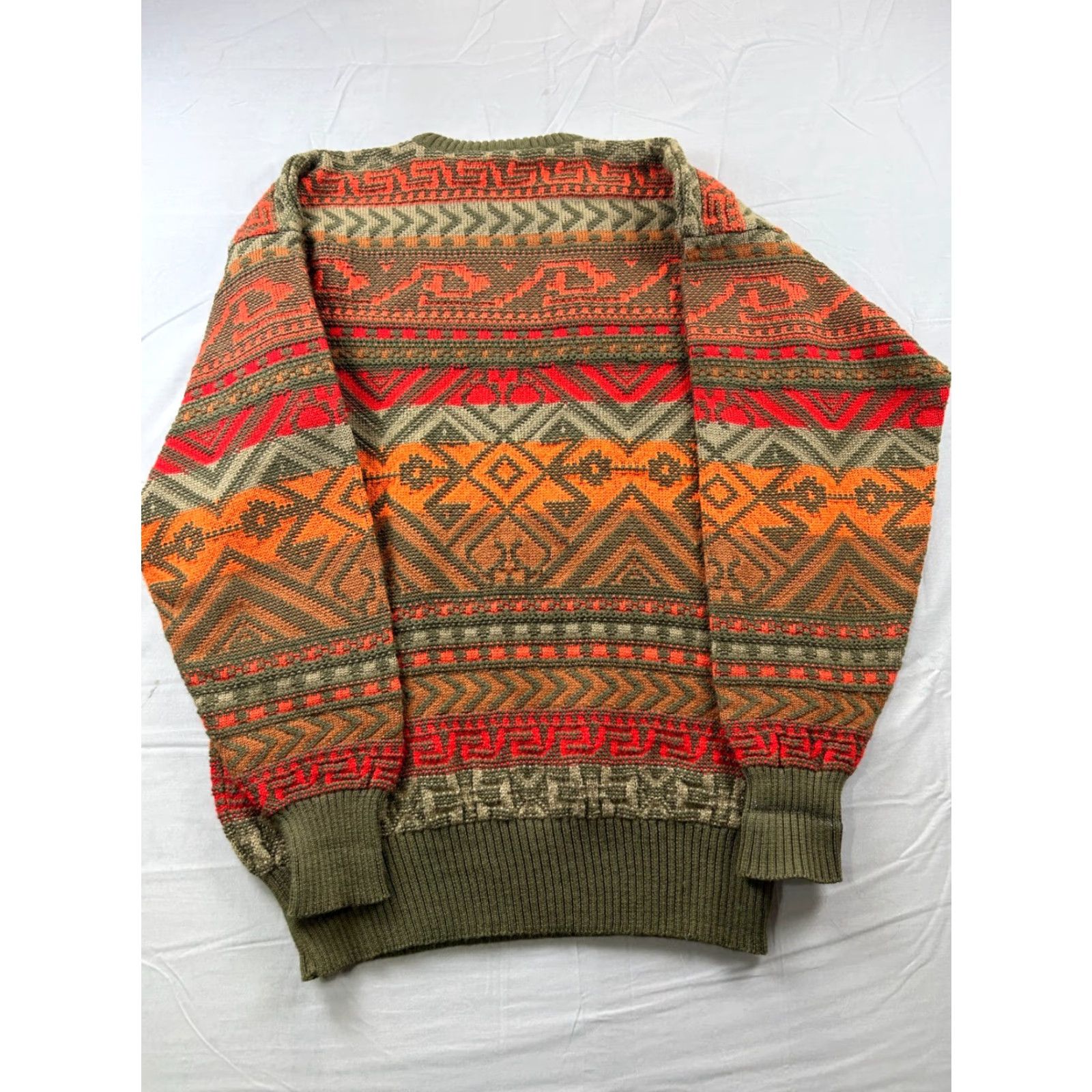Vintage VINTAGE MEISTER Sweater Mens XL Green Orange Geometric Aztec Knit Pullover Size US XL / EU 56 / 4 - 6 Thumbnail