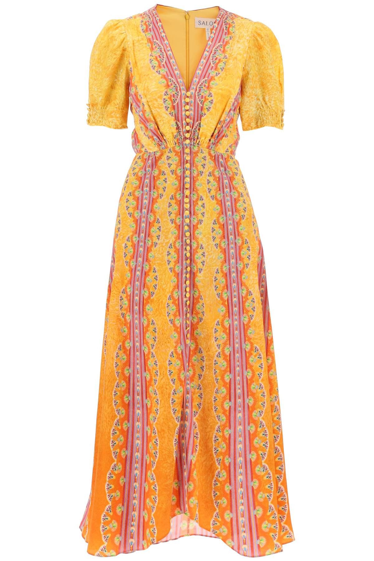 image of Saloni Long Silk Dress Lea In Eight in Giallo, Women's (Size Small)