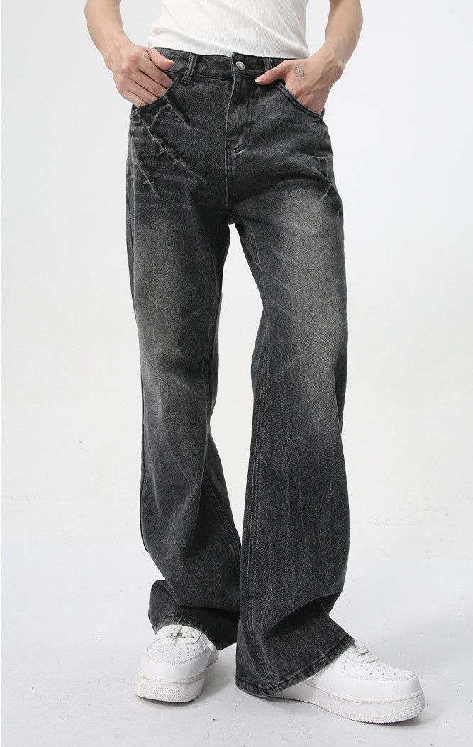 Japanese Brand × Vintage Black washed lightning cracked bootcut jeans Size US 32 / EU 48 - 1 Thumbnail