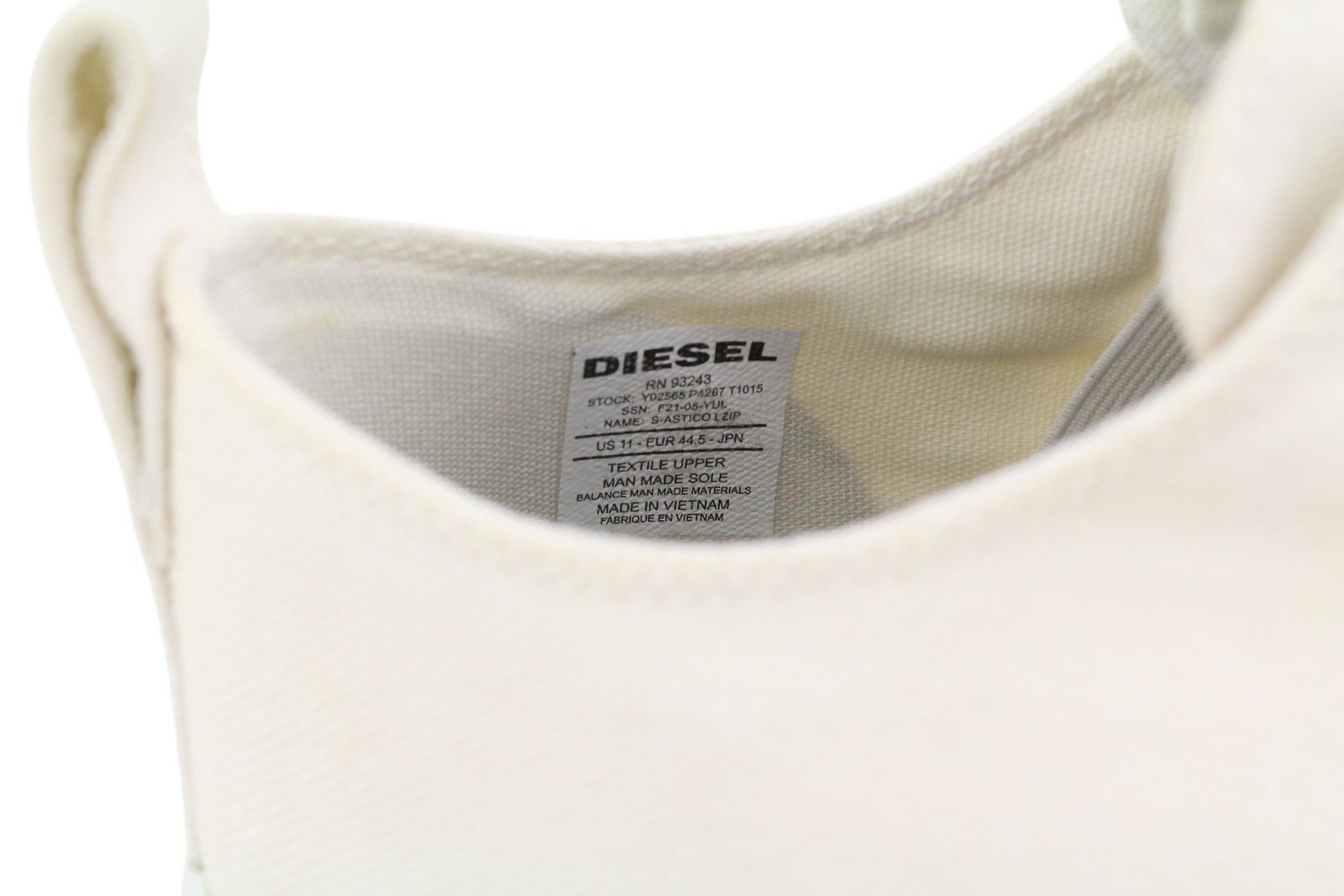Diesel S-ASTICO L ZIP EU44.5 White Almond Toe Low Top 41109 Size US 11.5 / EU 44-45 - 11 Thumbnail