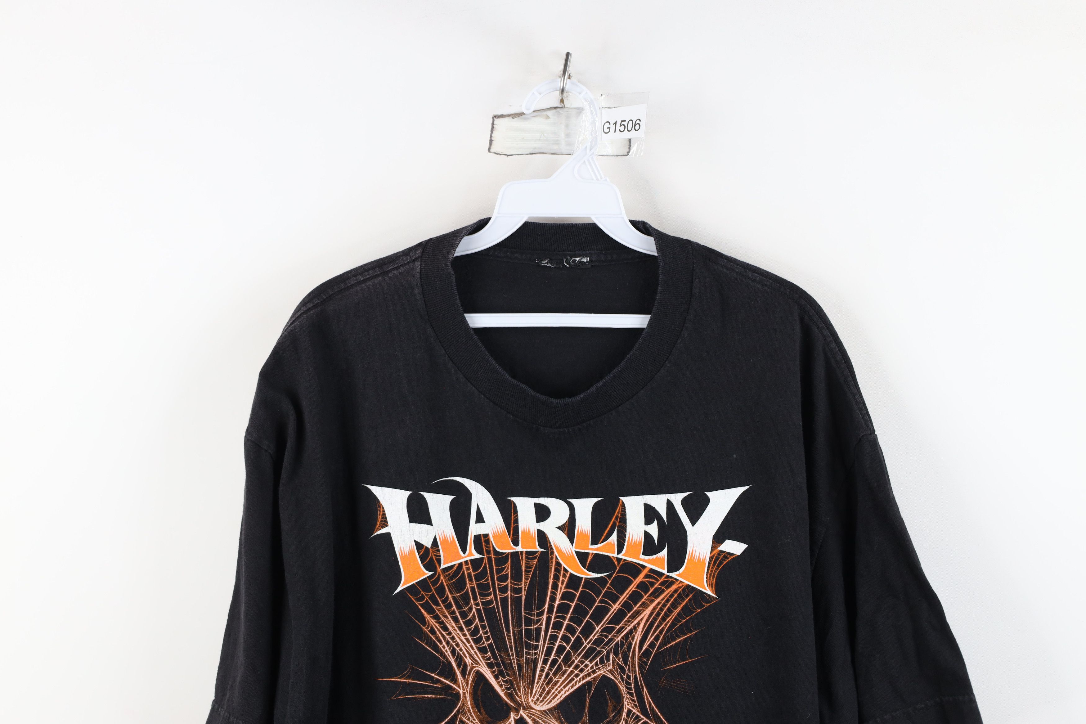 Harley Davidson Y2K Harley Davidson Spell Out Spider Web Skull T-Shirt Black Size US XL / EU 56 / 4 - 2 Thumbnail