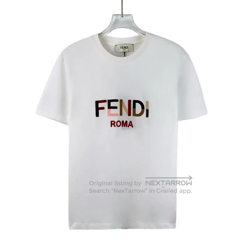 Fendi Fendi White logo lettering print cotton round neck short-s Size S / US 4 / IT 40 - 1 Thumbnail