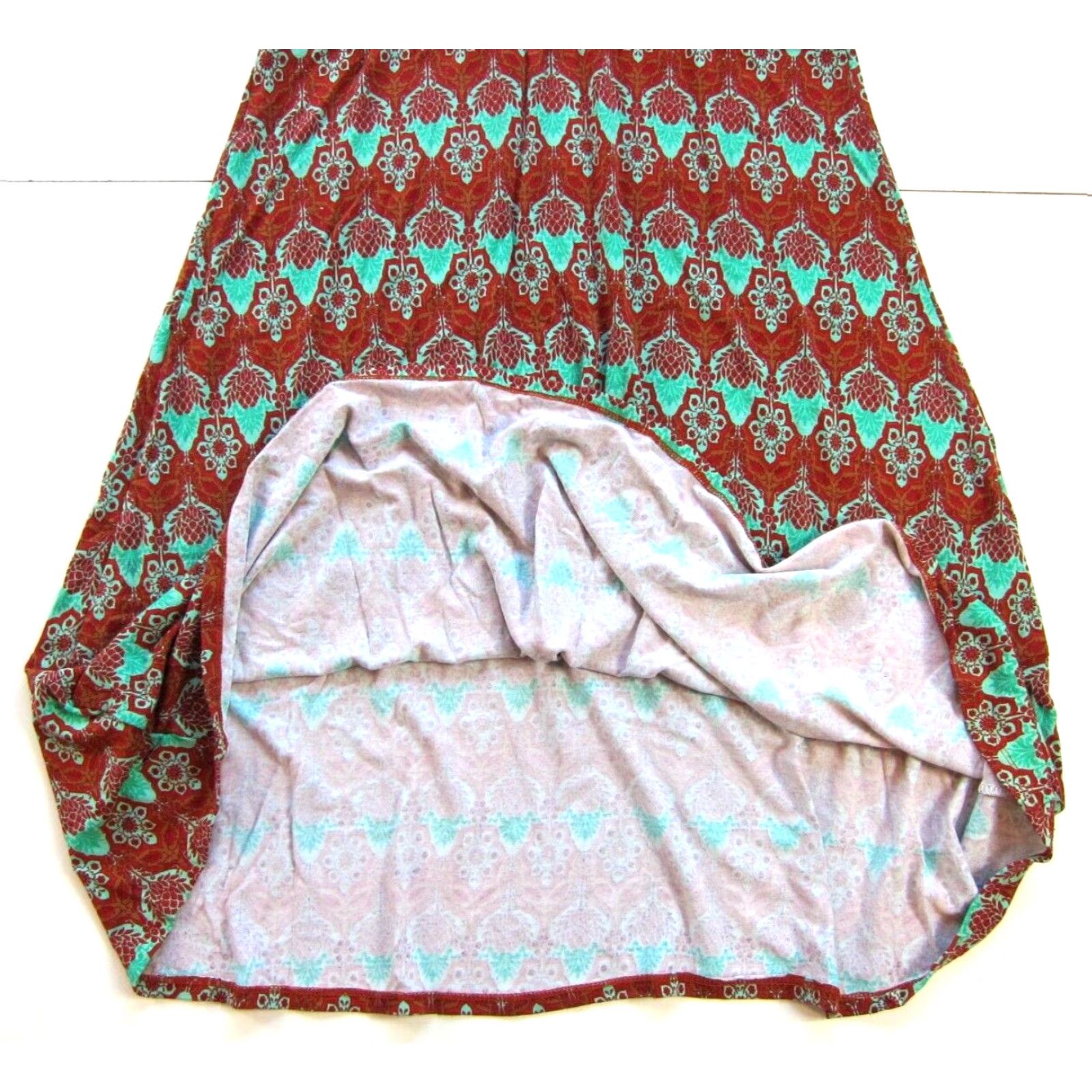 Vintage VINTAGE Za Zen Red Green Floral Short Sleeve Jersey Stretch Fit & Flare Midi Sun Dress L Size L / US 10 / IT 46 - 7 Thumbnail