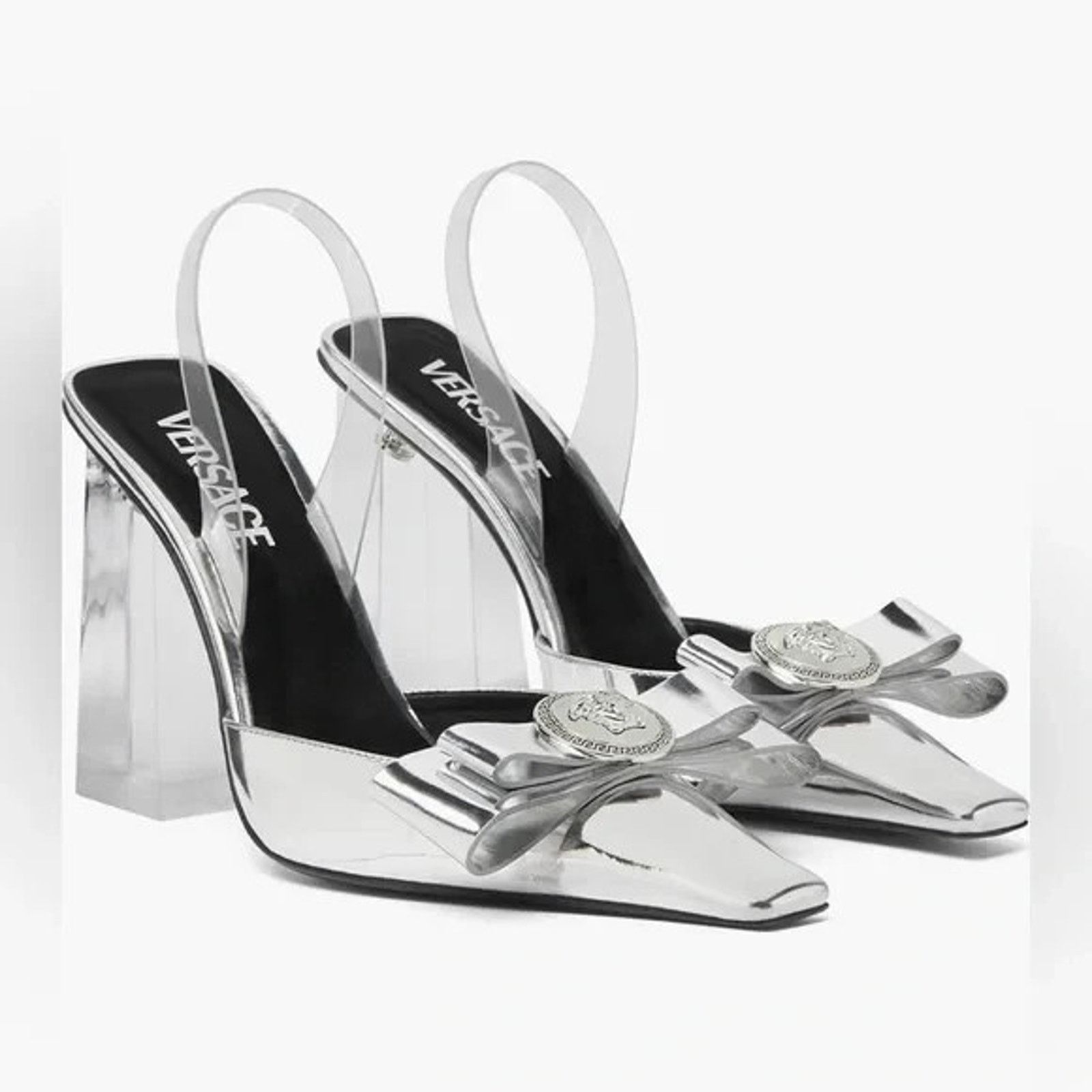 Versace VERSACE SILVER PATENT LEATHER COIN MEDUSA HEAD PUMPS 36 ITA Size US 6 / IT 36 - 5 Thumbnail