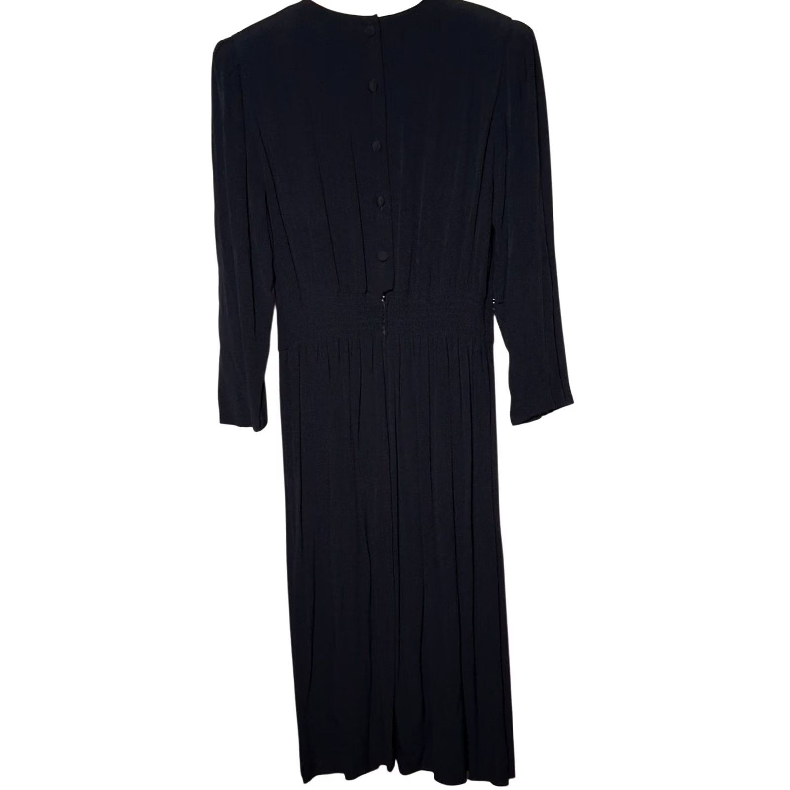 Vintage VINTAGE Karin Stevens Petites Dress 10 Petite Black Rayon Beaded Long Slv 90s Womens Size L / US 10 / IT 46 - 3 Thumbnail