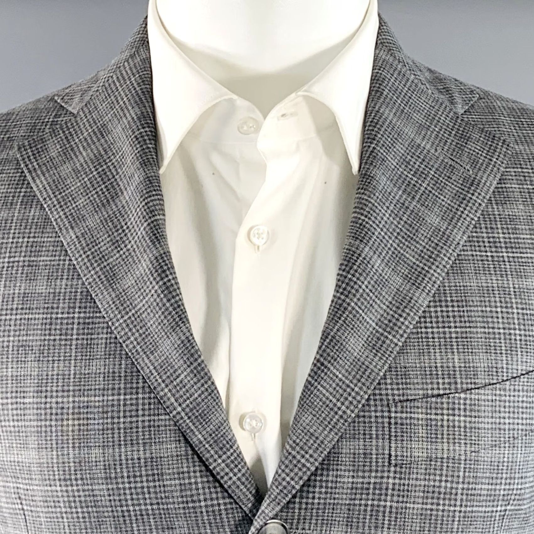 Vintage EIDOS Size 38 Regular Grey Charcoal Plaid Wool Notch Lapel Suit Mens Size 38R - 2 Thumbnail