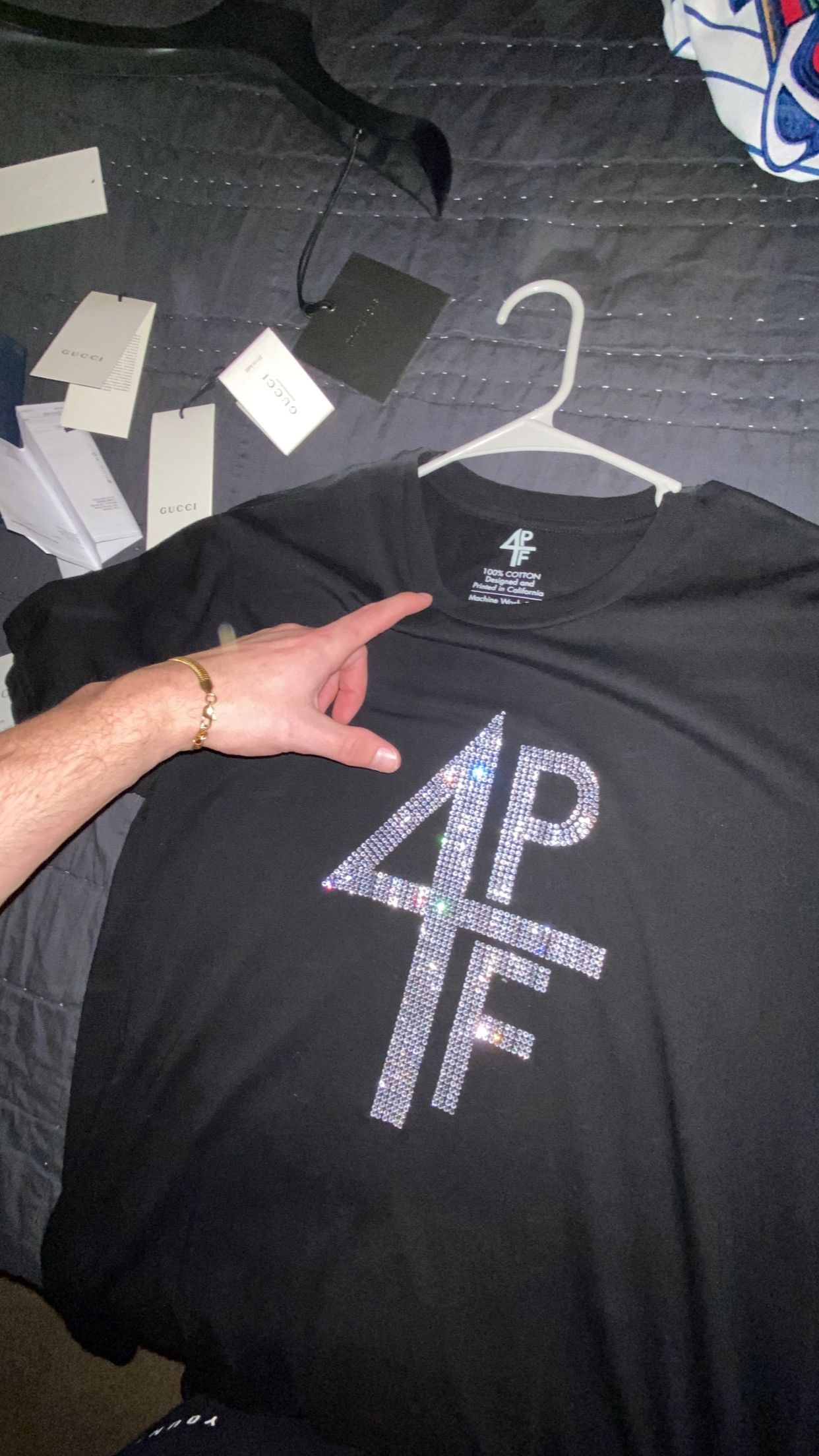 image of 4Pf Lil Baby Rinestone Tee in Black, Men's (Size Medium)