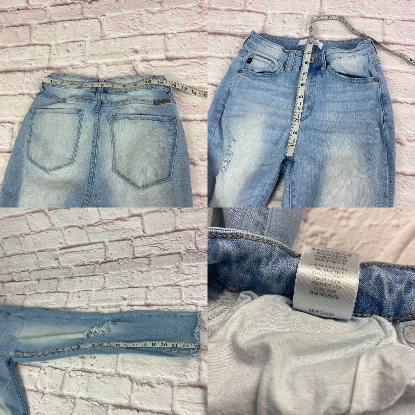 Vintage Kancan Jeans Junior Teens Size 5 Straight Light Blue Distressed Raw Hem Wash Size 27" / US 4 / IT 40 - 8 Thumbnail