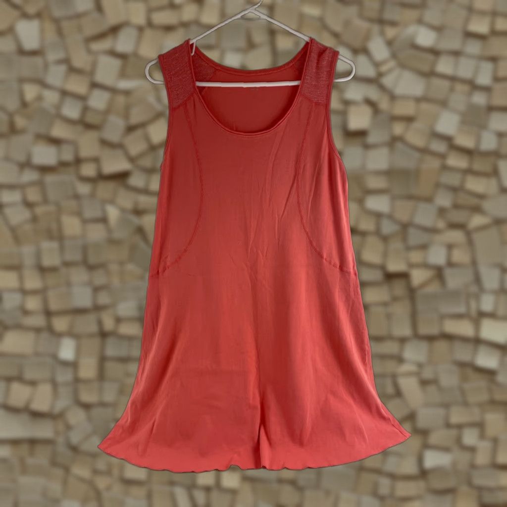Vintage Three Dots Shorts Dress Women's L Salmon Solid Sleeveless Round Neck Casual Travel Mini Fit & Flare Pink 90s? Size 36" / US 14 / IT 50 - 1 Thumbnail