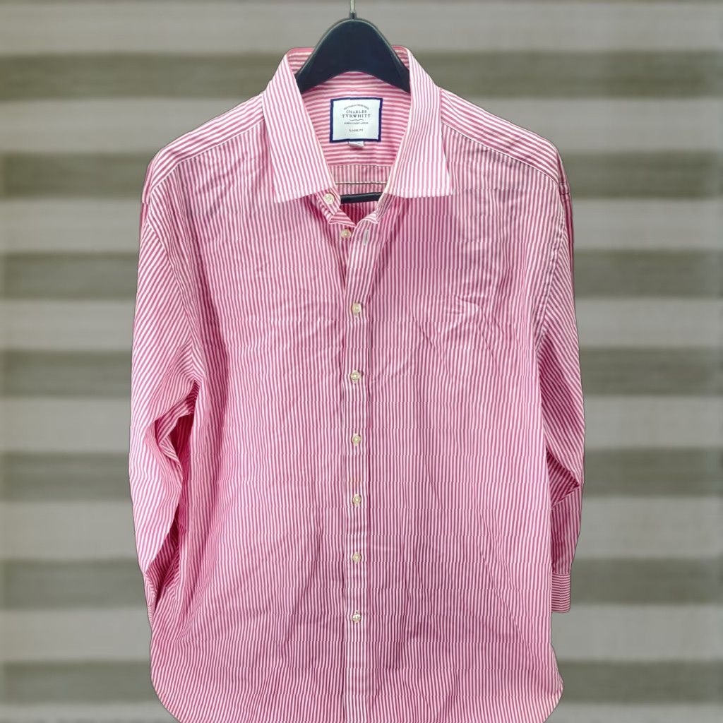 Charles Tyrwhitt Charles Tyrwhitt Dress Shirt Mens XL Pink White Pinstripe Classic Fit Button Up Mens XL Pinstripe Shirt Size 46R - 1 Thumbnail