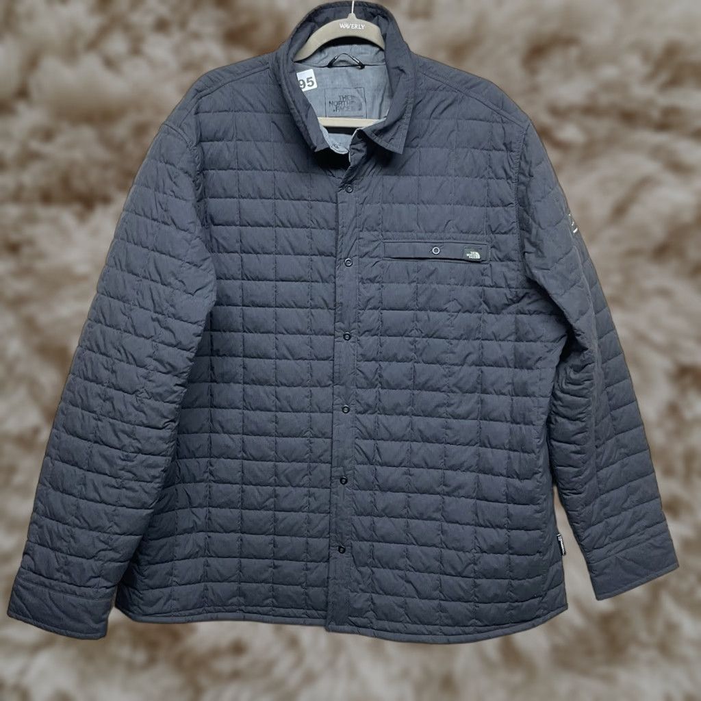 VINTAGE The North Face Thermoball ECO Shirt Jacket Mens 2XL Gray Snap Button Quilted Shacket