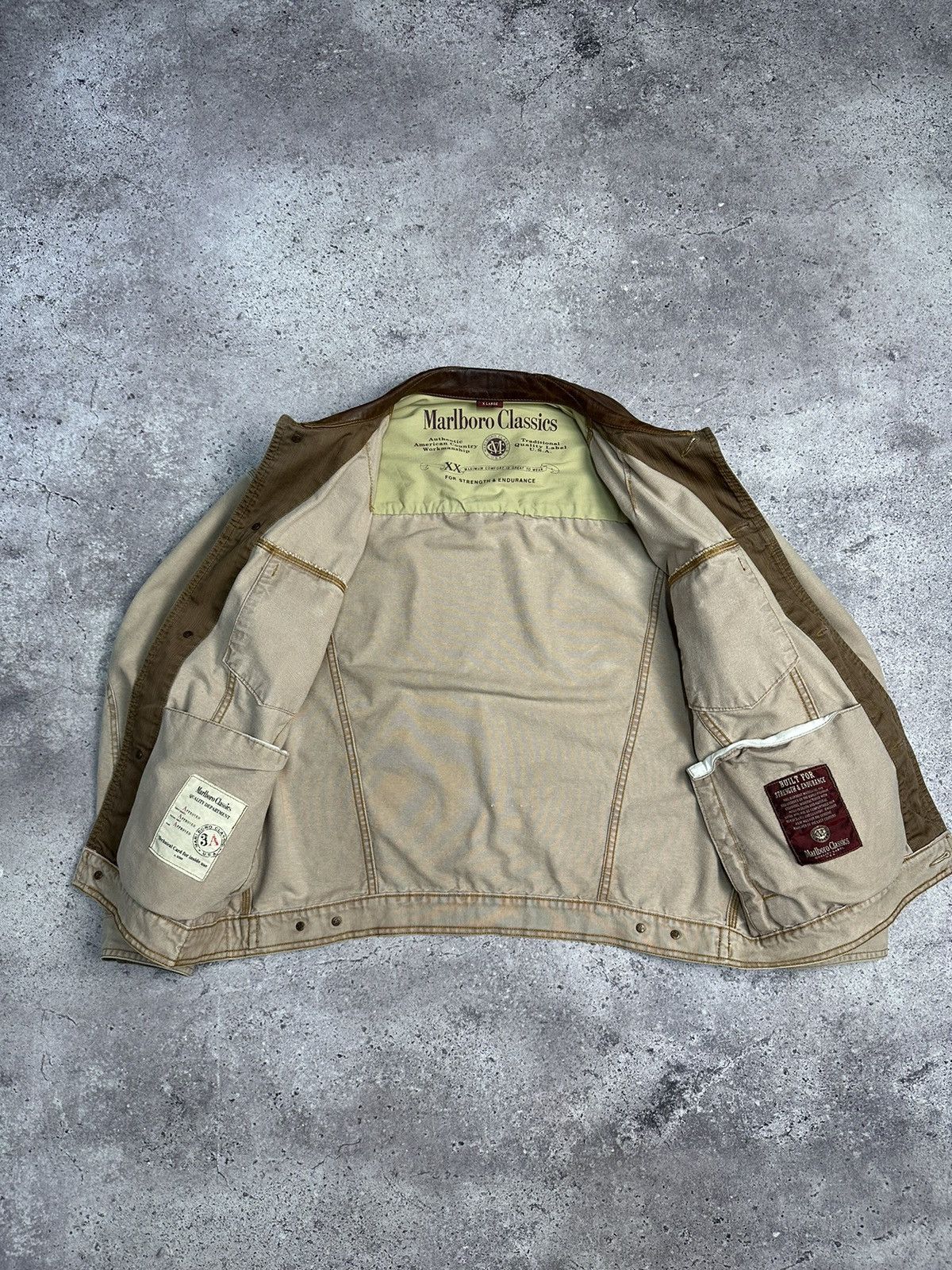 Vintage Vintage Marlboro Boxy Denim Jacket Beige Distressed Rare Size US XL / EU 56 / 4 - 6 Thumbnail