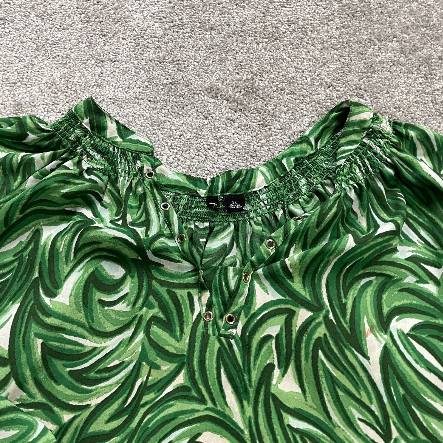 Vintage VINTAGE New Directions Tunic Blouse Womens 2XL Green Long Sleeve Tropical Casual Top Size XXL / US 16-18 / IT 52-54 - 3 Thumbnail