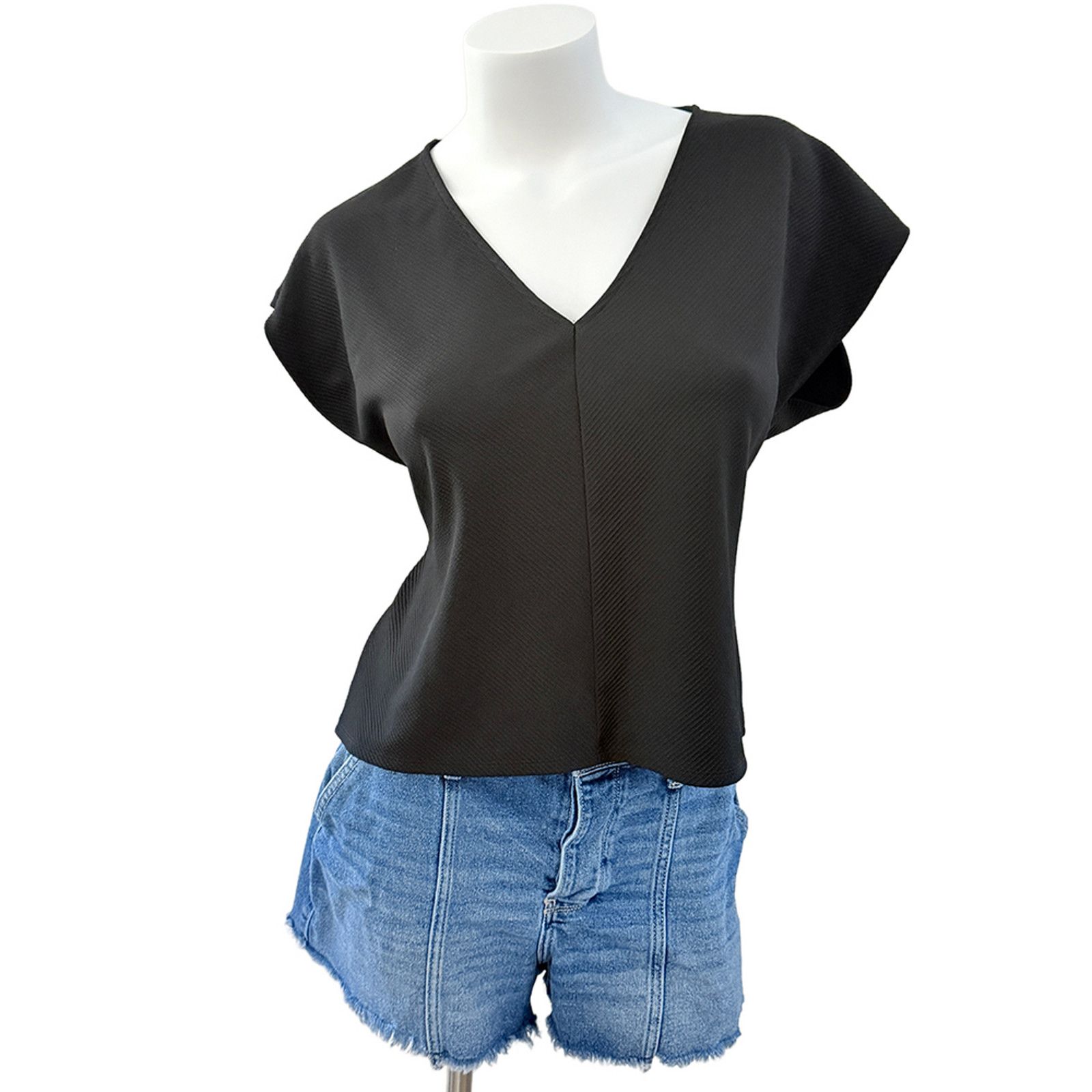 Express Oversized boxy v-neck ribbed petal short sleeve blouse XS Size XS / US 0-2 / IT 36-38 - 2 Thumbnail