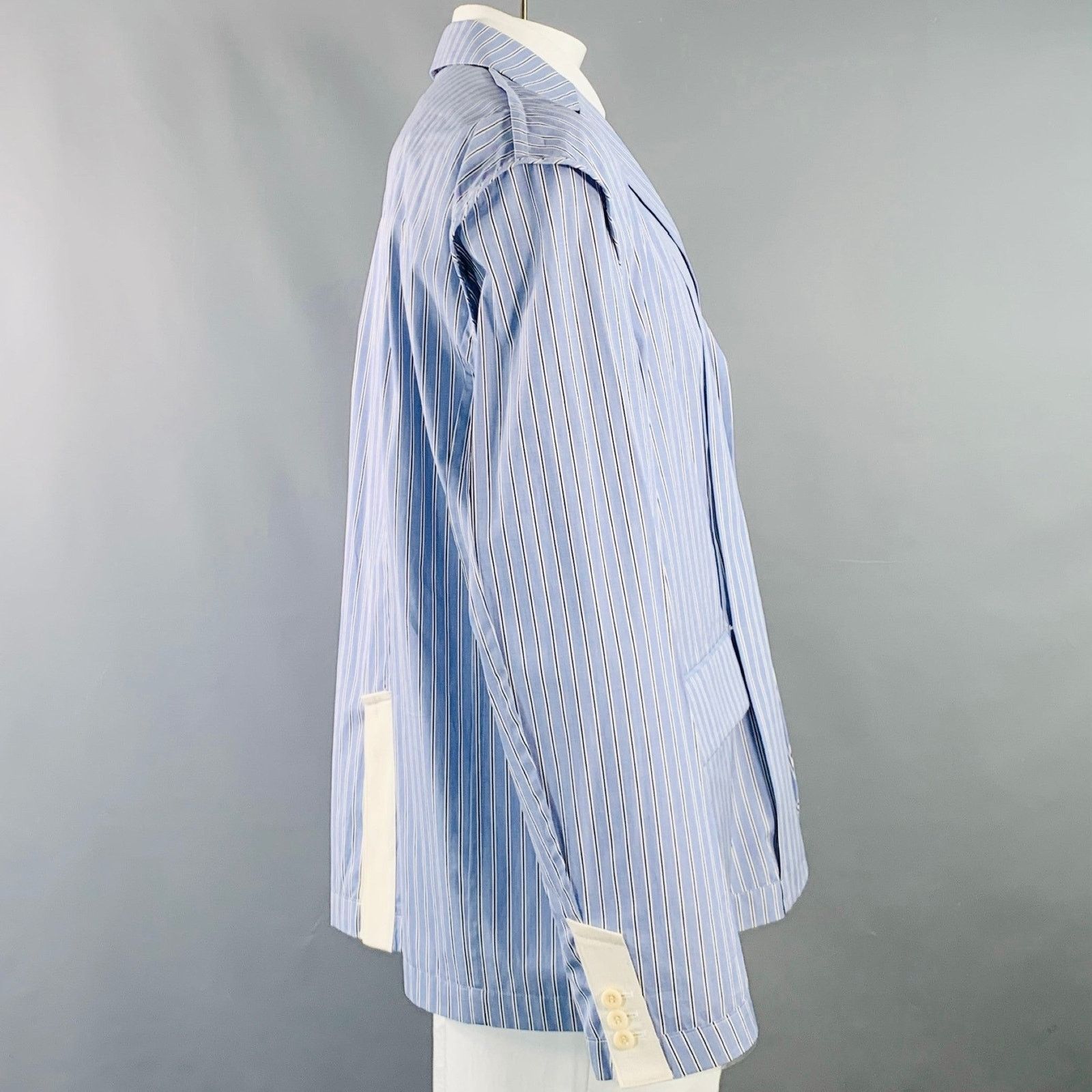 Sacai SACAI Regular Light Blue White Stripe Cotton Sport Coat Size 44R - 3 Thumbnail