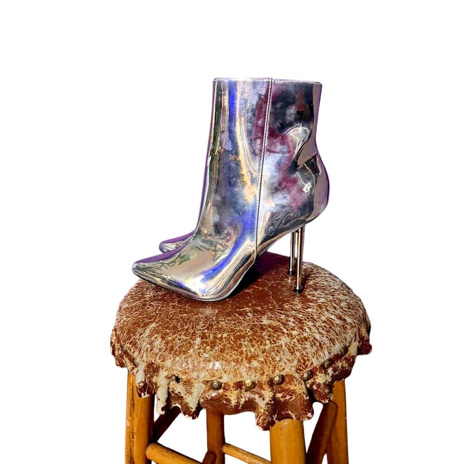 Nine West Nine West Farrah Metallic Metal Heel Bootie Boot Silver Size US 7 / IT 37 - 1 Thumbnail