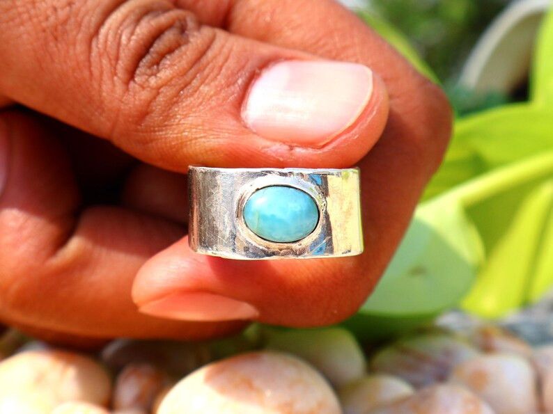 Handmade Larimar Ring, Handmade Band Ring, February Birthstone Gift Size ONE SIZE - 3 Thumbnail