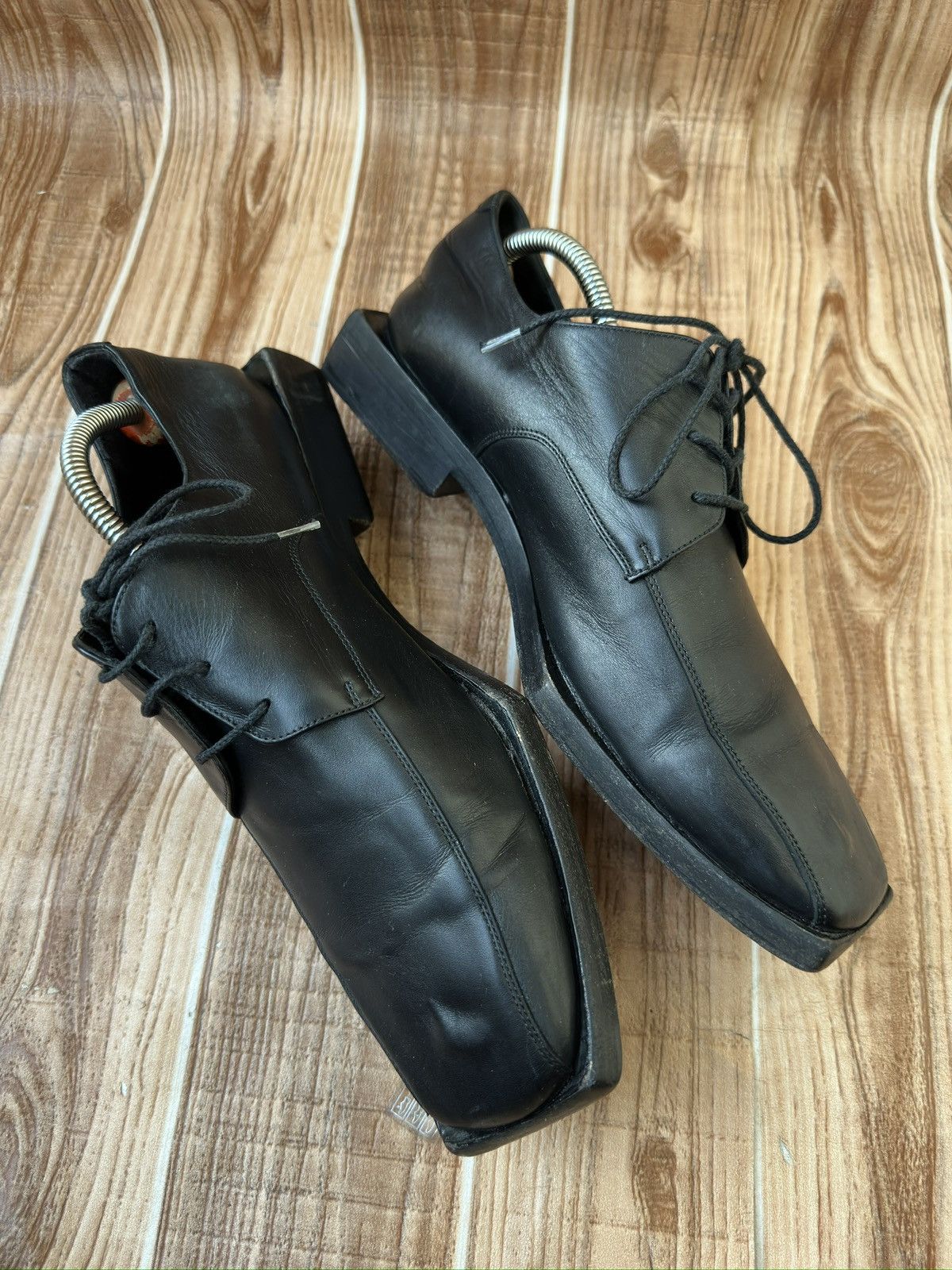 Balenciaga Block Rim Black Leather Square Derby Shoes