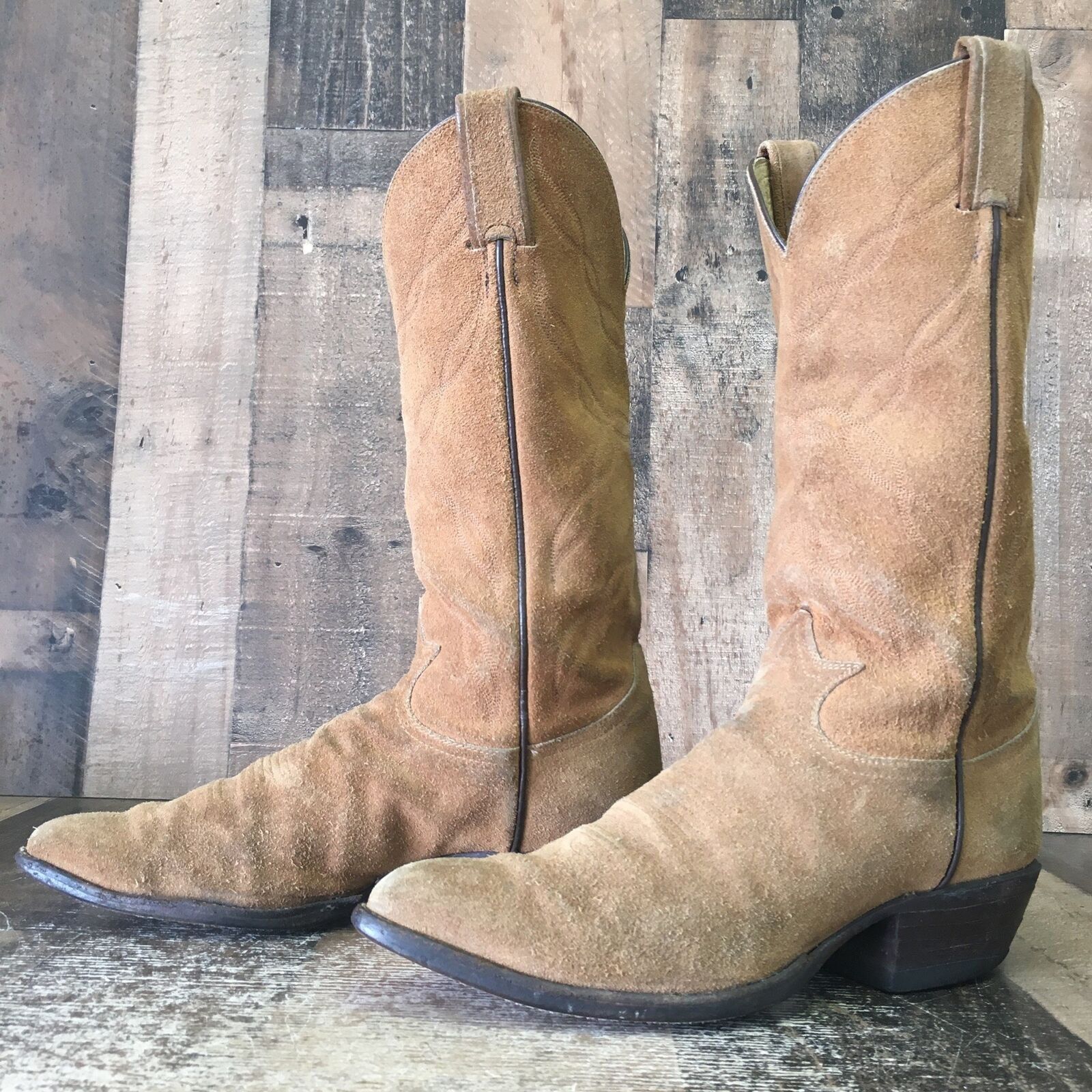 image of Tony Lama VTG Gold Label Suede Cowboy Boots Womens 8.5 B in Tan