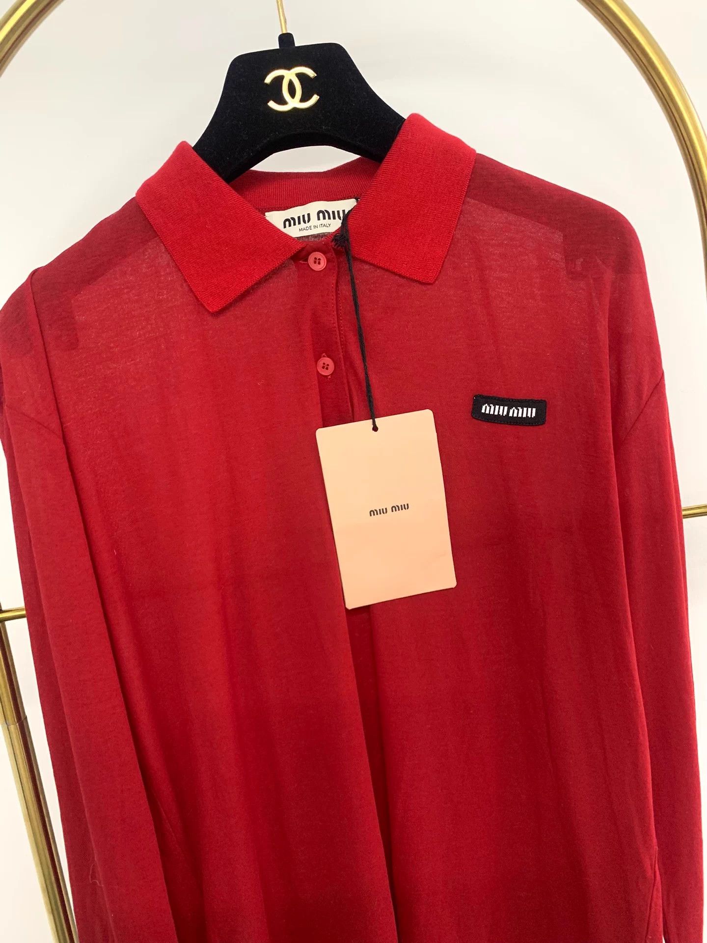 Miu Miu MIU MIU Red Collared Polo LS size S Size S / US 4 / IT 40 - 2 Thumbnail