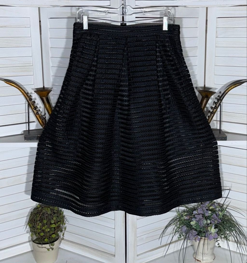 Vintage black skirt full swing midi mesh semi sheer fully lined 6 Size 28" / US 6 / IT 42 - 2 Thumbnail