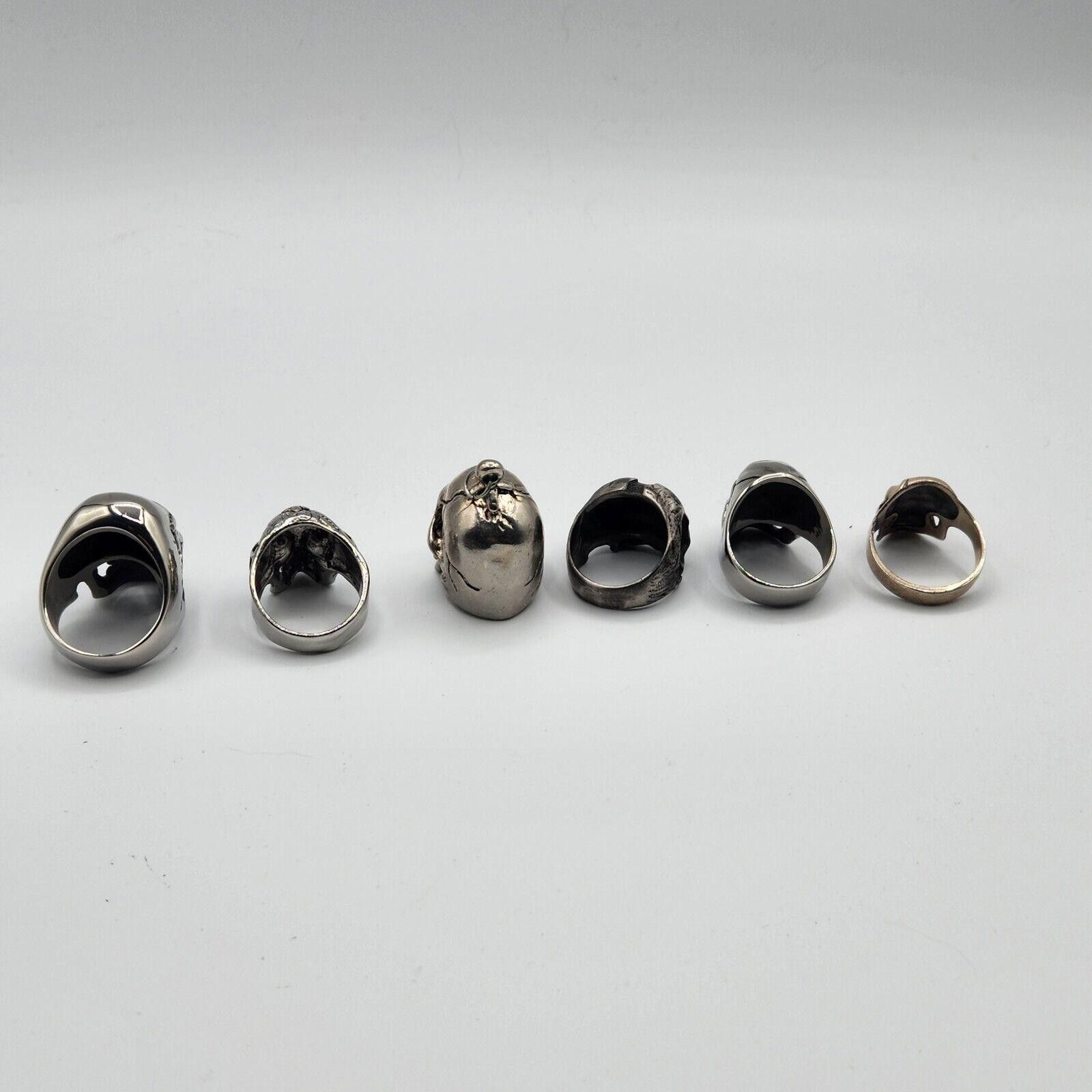 Designer Stainless Skull Rings Lot Of 5 And 1 Pendant Size ONE SIZE - 8 Thumbnail