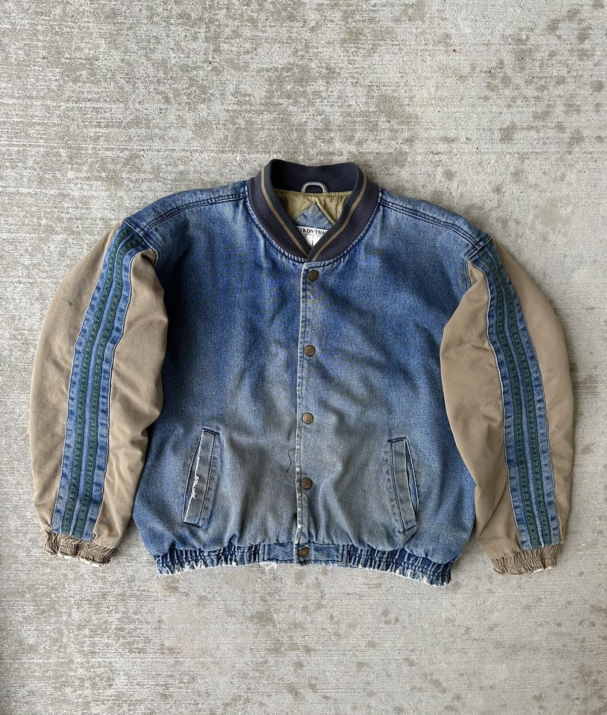 Vintage Distressed Denim Bomber Varsity Jacket Size US XL / EU 56 / 4 - 1 Thumbnail