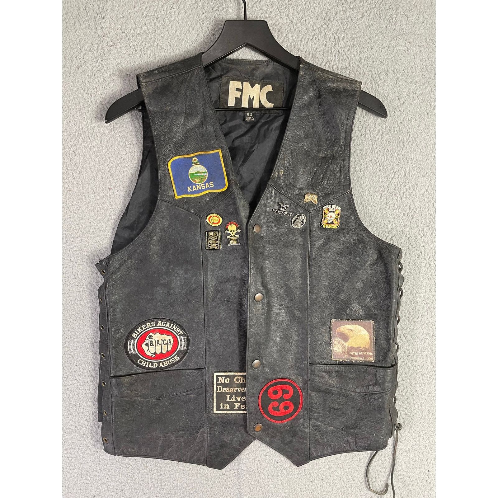 Fmc Vintage FMC Leather Biker Vest Size 40 Patched Sturgis Size US M / EU 48-50 / 2 - 5 Thumbnail