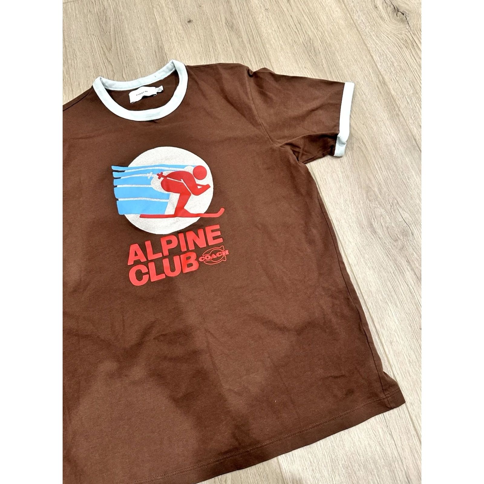Coach Coach Shirt Womens M Brown Alpine Club Skiing Shrunken Ringer Short Sleeve Size M / US 6-8 / IT 42-44 - 2 Thumbnail