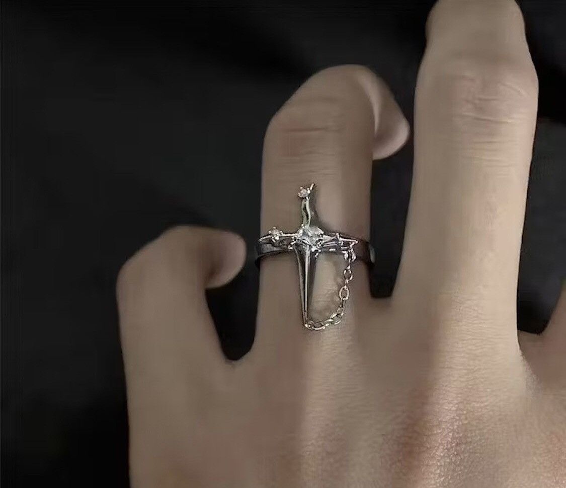 Jewelry Cross Chain Punk Ring Size ONE SIZE - 1 Thumbnail
