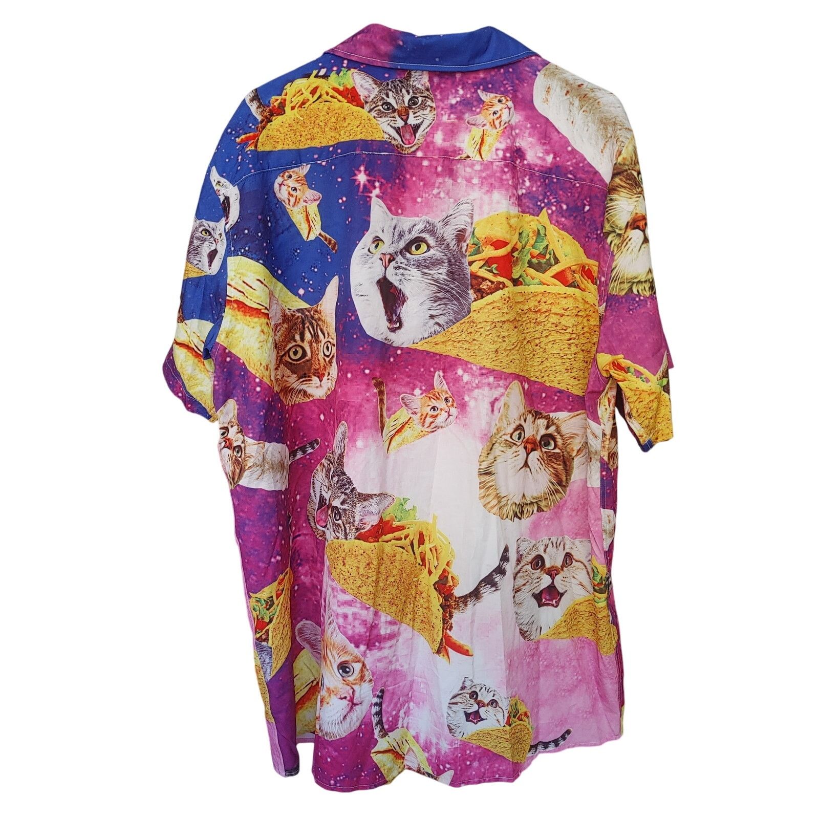 Other Novelty Taco Cat Mens Pink/Blue Bttn Dwn Hawaiian Shirt 3XL Size US XXL / EU 58 / 5 - 2 Thumbnail